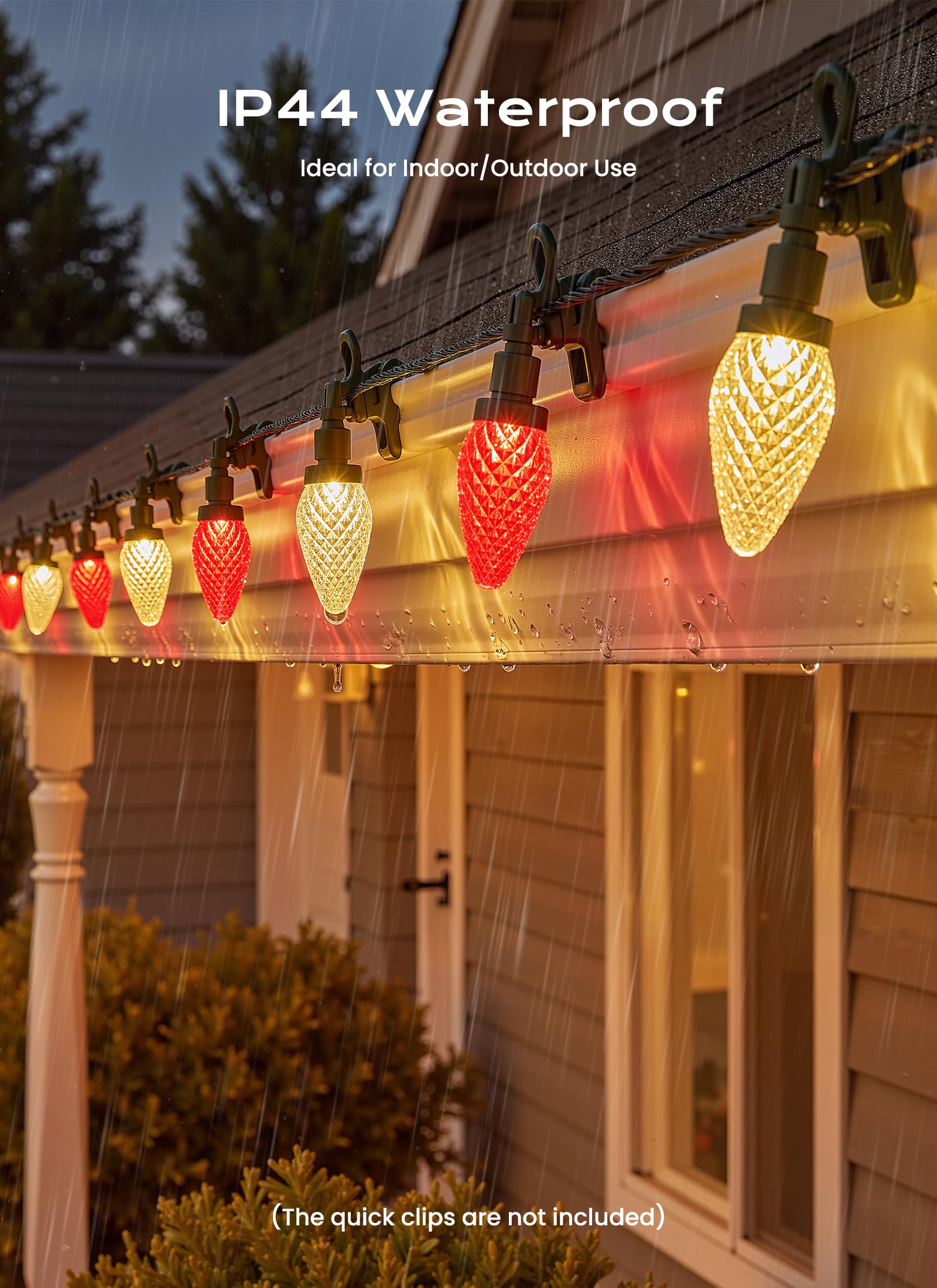 C9 Christmas Lights Outdoor  66 Ft 100 Led Connectable C9 String Lights With 8 Modes And Timer Xmas Tree Patio Roofline Garden Yard Holiday Party Indoor Outdoor Decoration  Red And Warm White