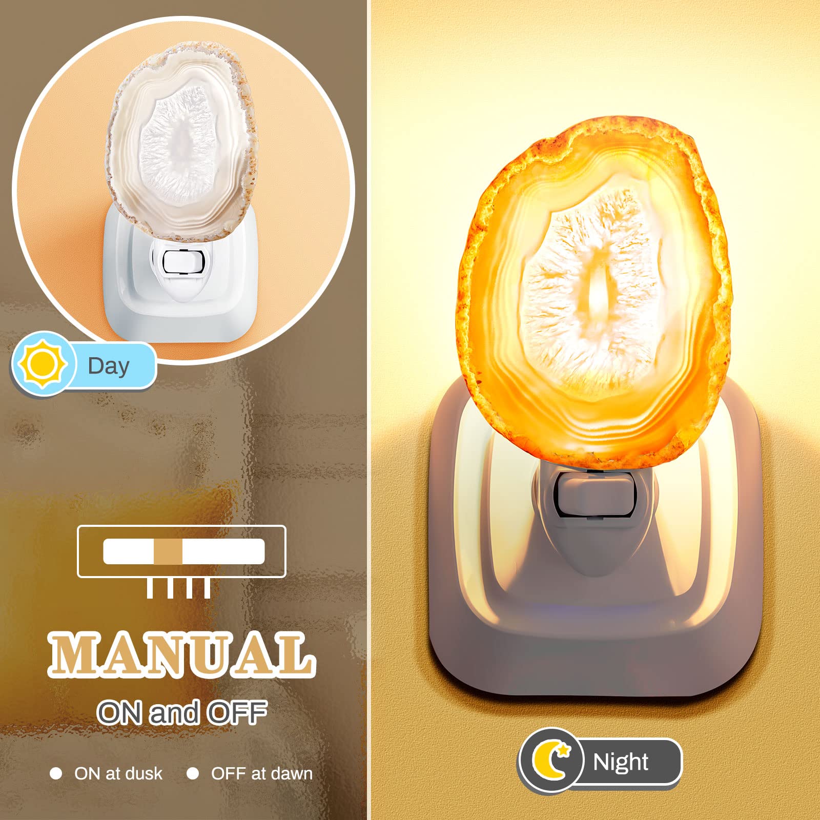 Hortsun Agate Slice Night Light - Crystal Beige Plug-in Wall Decor for Bedroom, Kitchen, Toilet