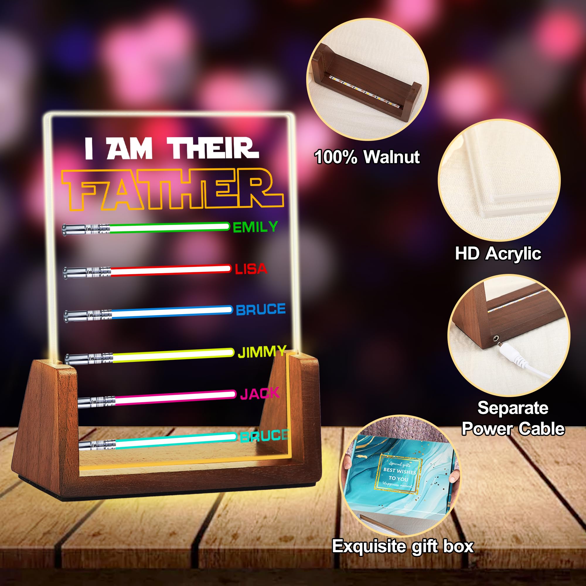 Personalized Fathers Day Birthday Gifts For Dad  Custom I Am Their Father Light Saber Acrylic Plaque Night Light With Name  Customized Dad Gifts For Fathers Day Christmas From Daughter Son Kids Wife
