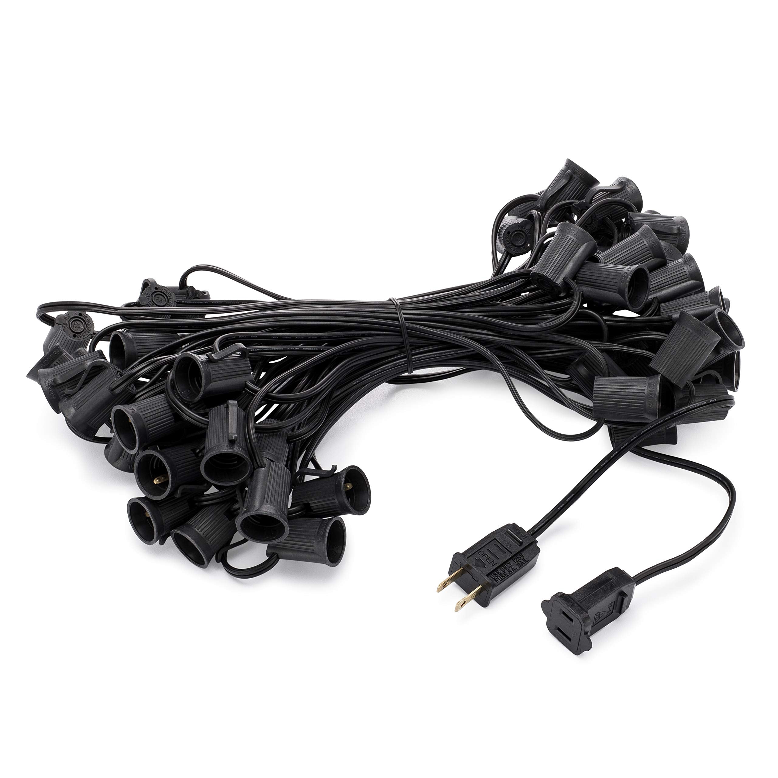 Holiday Lighting Outlet C9 Christmas Light String  Patio Event Lighting  Black Cord  12 Socket Spacing  E17 (50)