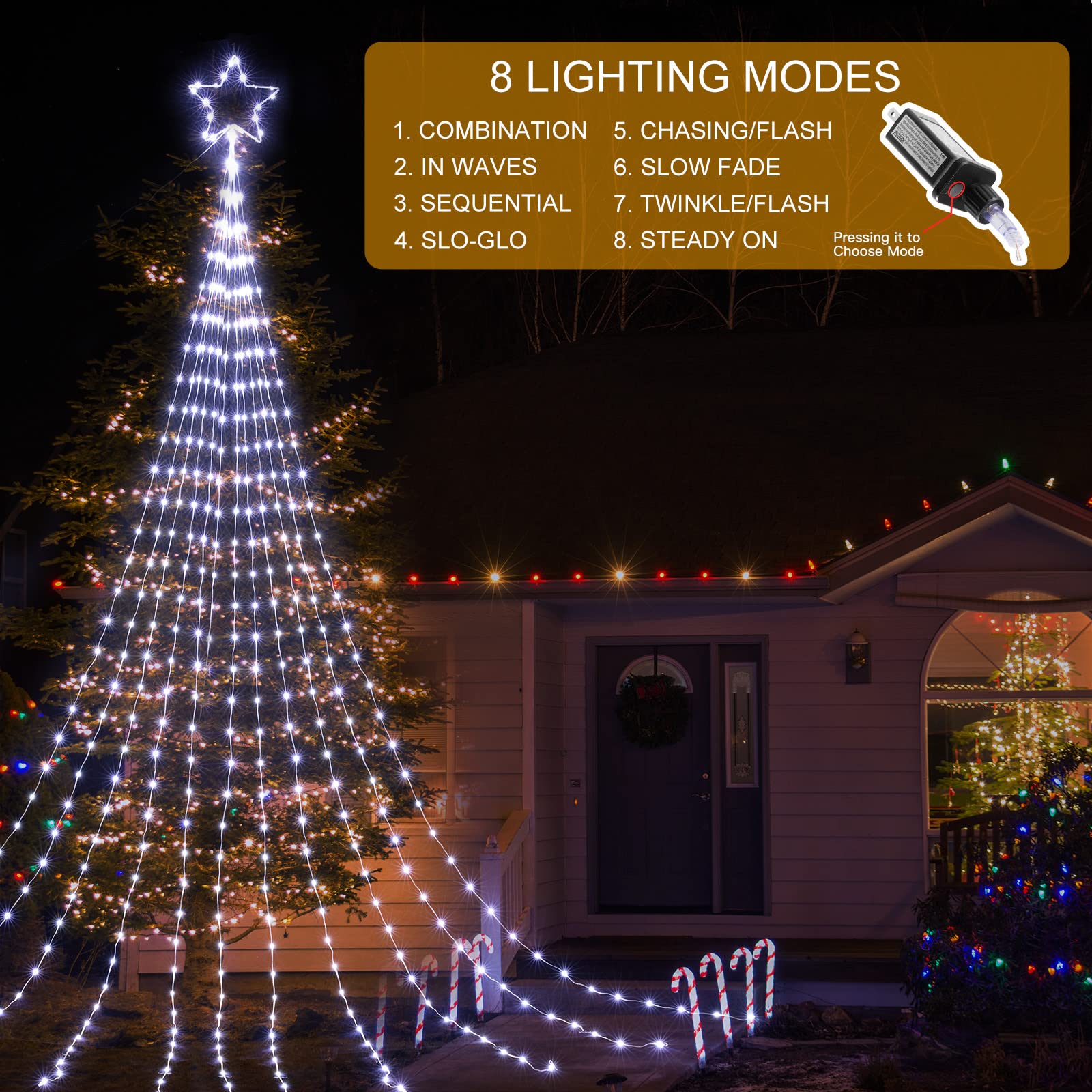 Brightown Christmas Star String Lights, 344 LED, 11.8 FT Pure White Waterfall Decor, Indoor/Outdoor, Model AH002