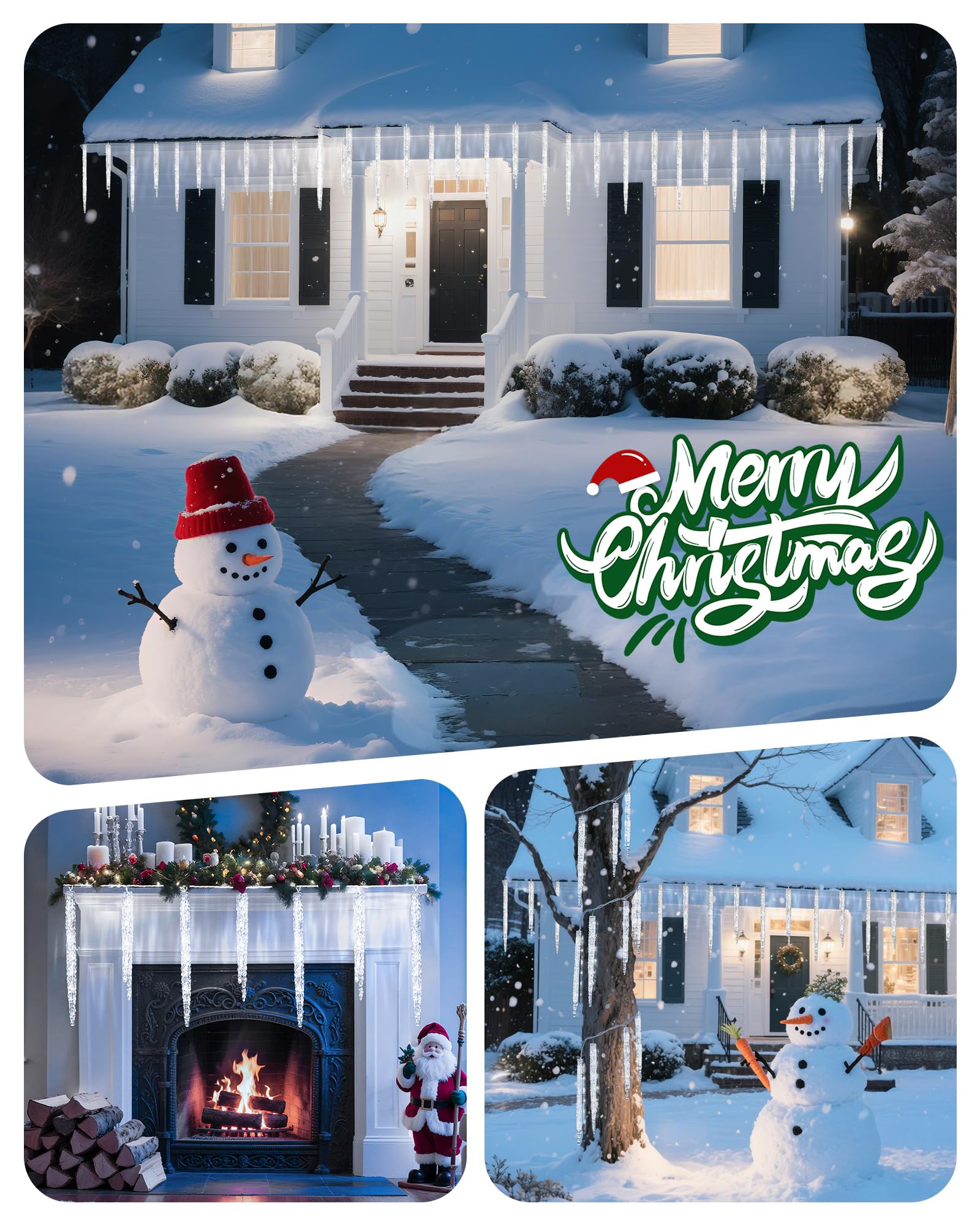 Minetom Christmas Icicle Lights - 200 LED Twinkling Cool White 40 Tubes, Waterproof String Lights for Outdoor Holiday Decoration