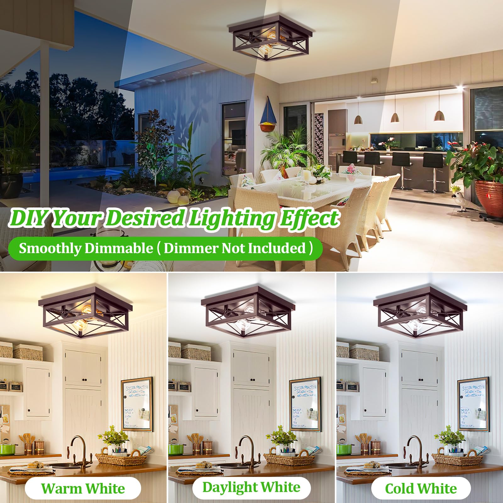 Brown Hallway Light Fixtures Ceiling, 2-Light Farmhouse Industrial Flush Mount Ceiling Lights, 2-Pack Modern Metal Kitchen Light