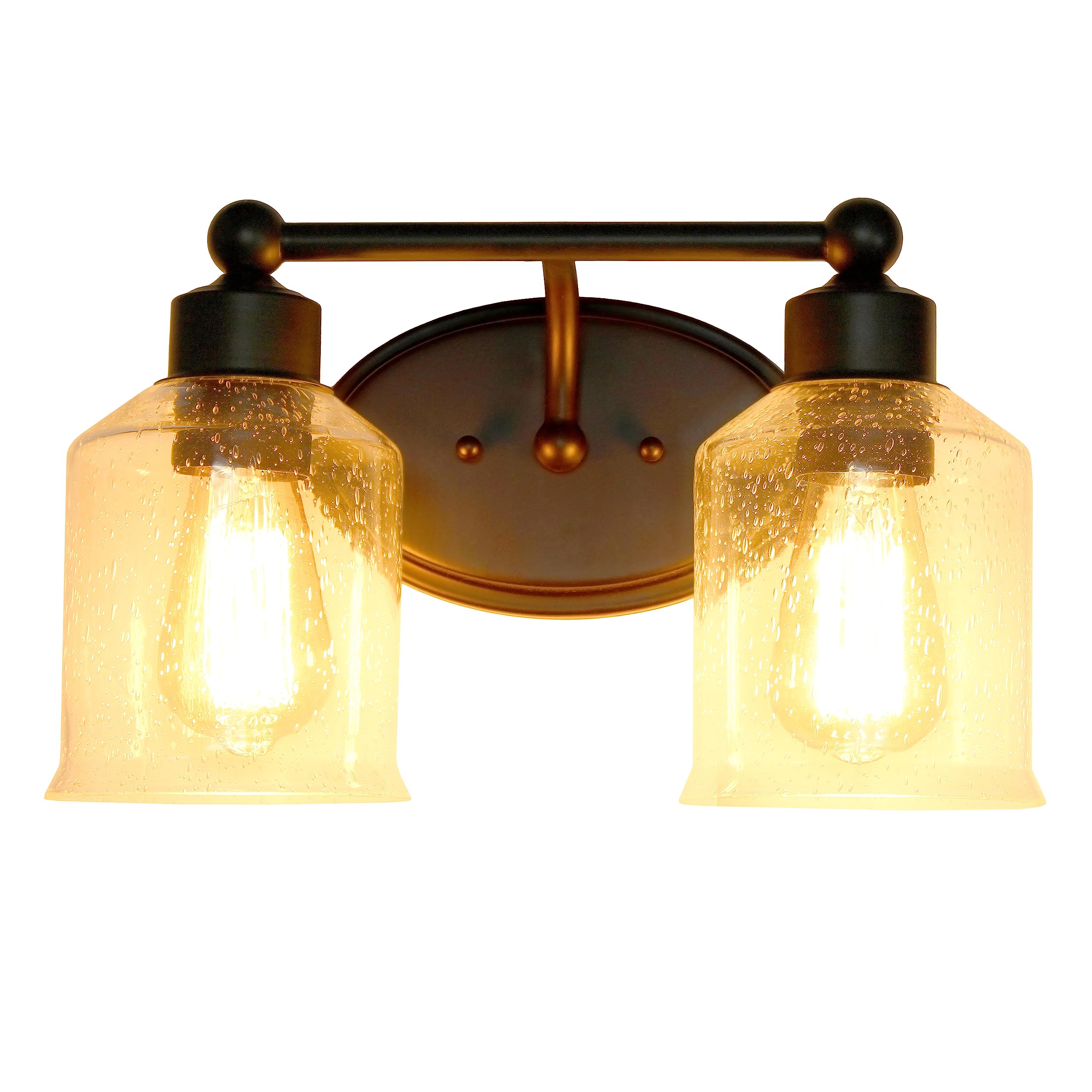Elegant Designs Vt1017-Blk 14" Modern Timeless Decorative 2 Light Wall Mounted Vanity Fixture With Clear Speckled Glass Shades, Black