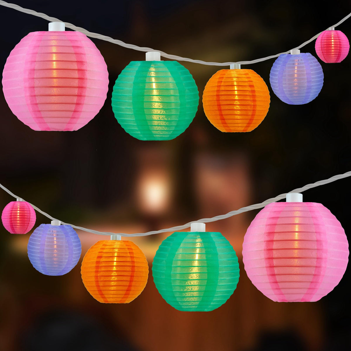 10 Count Multicolor Lantern with 11' White Wire String Lights , 12&quot; Spacing Plug-in Lantern String Lights (Multicolor)