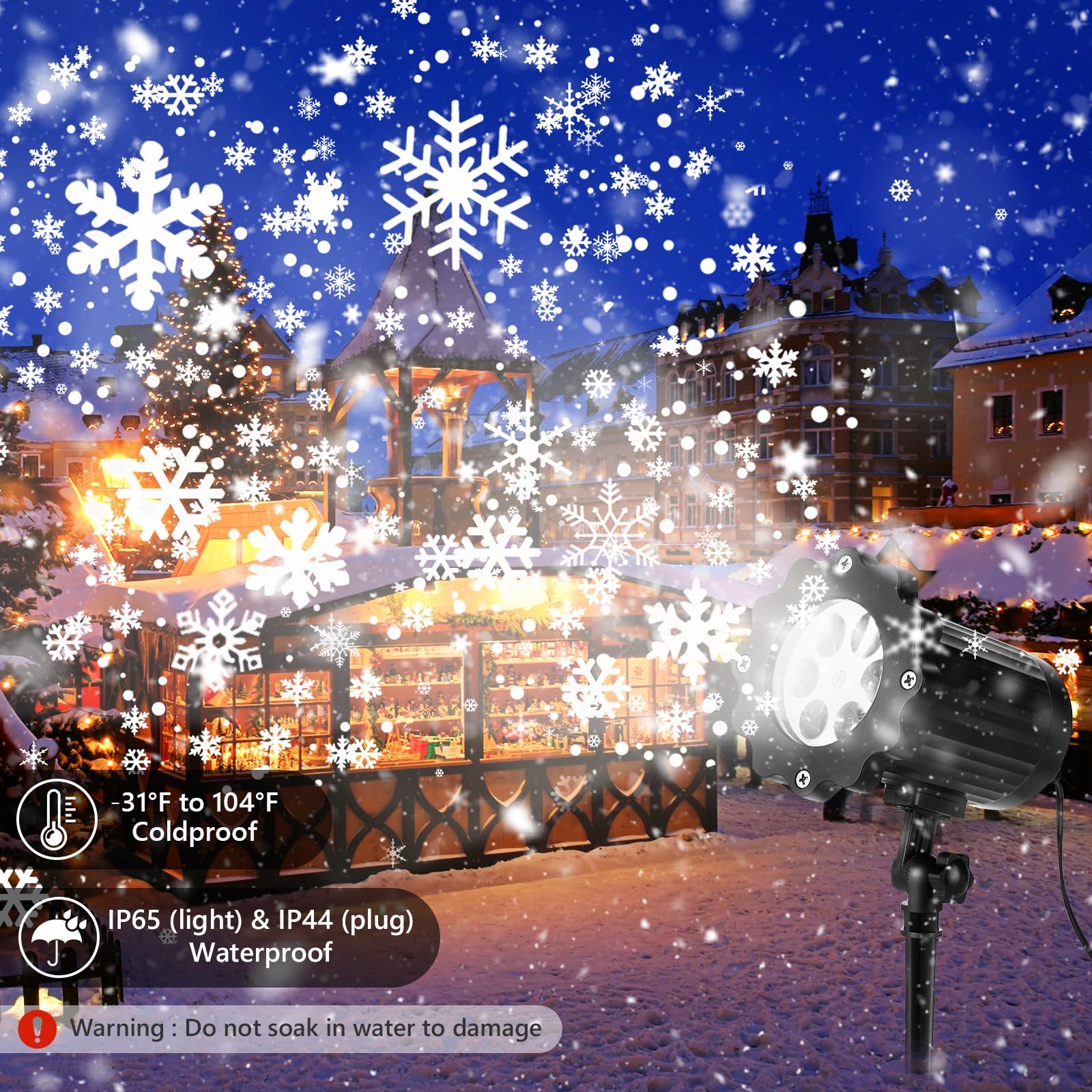 KOXUIUF Christmas Projector Lights, Waterproof LED Snowflake Projector, Adjustable for Indoor/Outdoor Use, Black, Model XHD00001