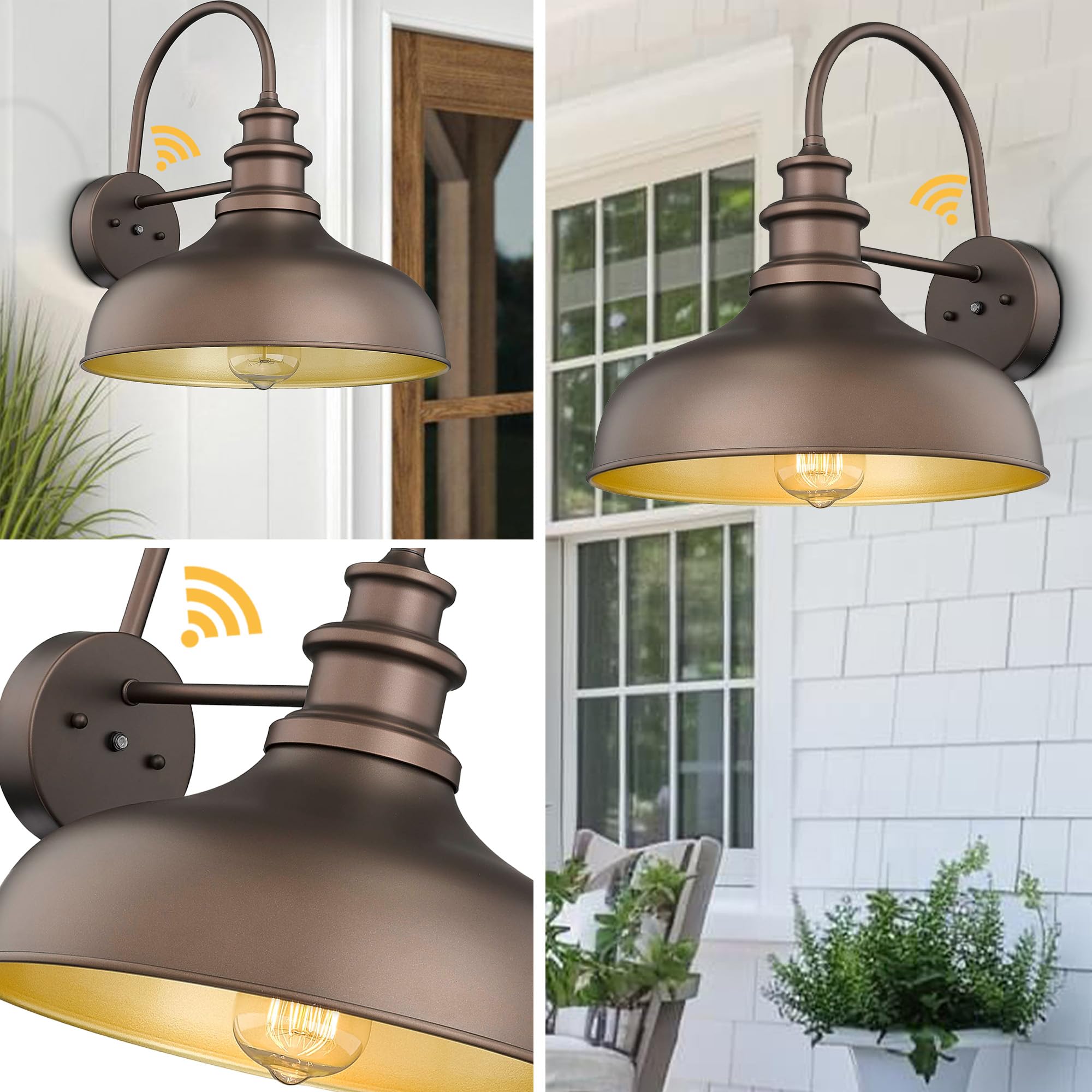 Bestshared Gooseneck Barn Light, Dusk to Dawn Sensor, Metal, Orb+Gold, 4 Pack, Model BSDDV260-NE