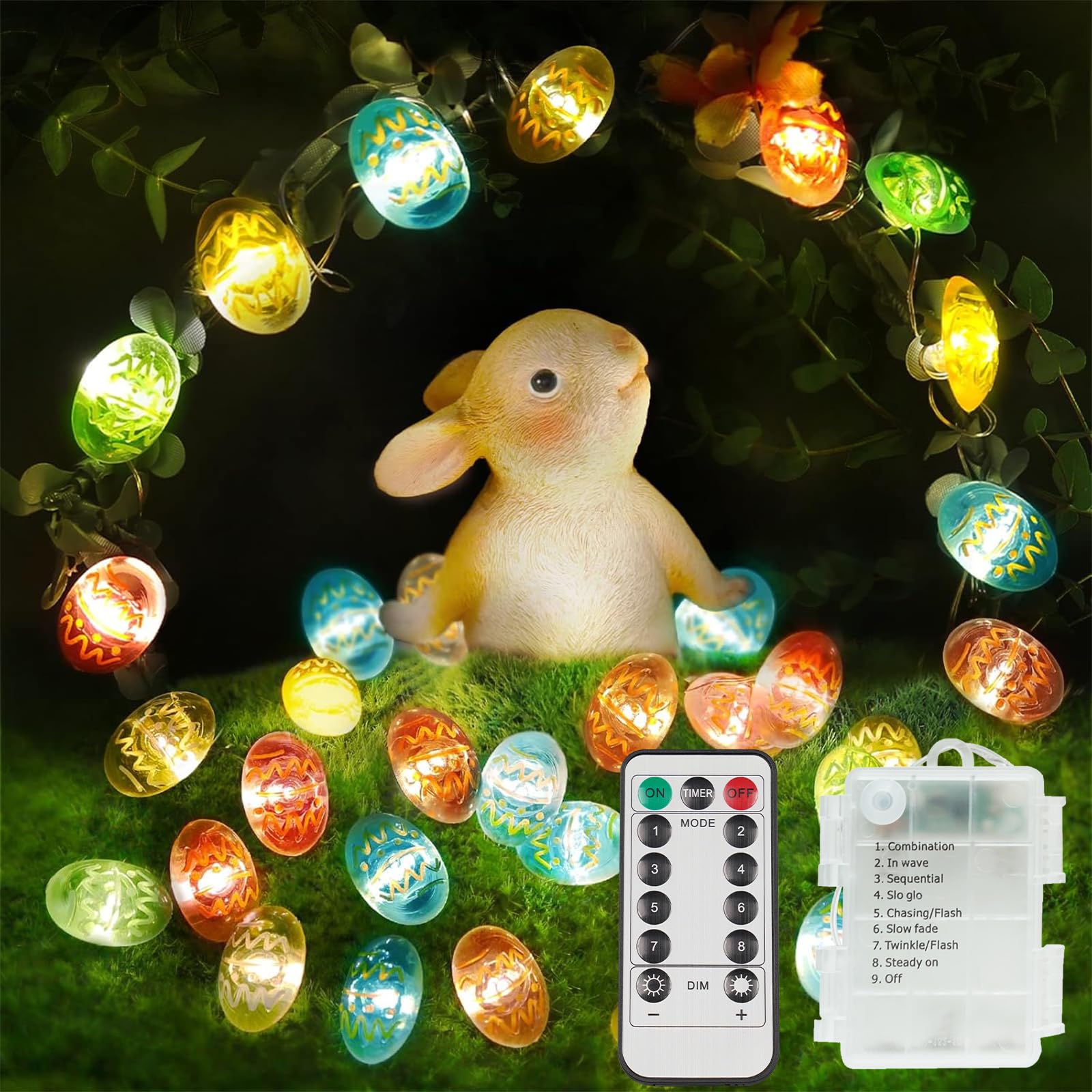 suddus Easter Eggs Decor Lights,12.8ft 40LED Multi Color Small Fairy Lights with Remote, Easter Lights String Battery Operated f