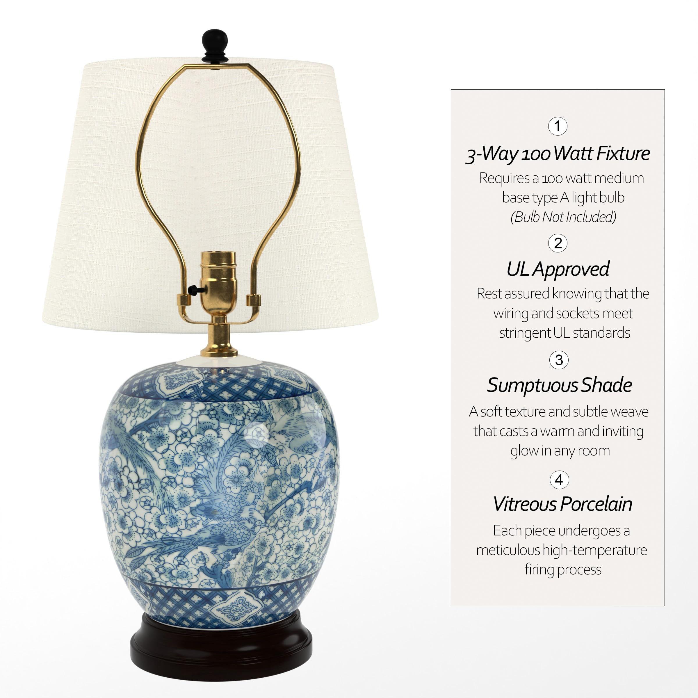 Oriental Furniture 20'' Classic Blue & White Porcelain Jar Lamp