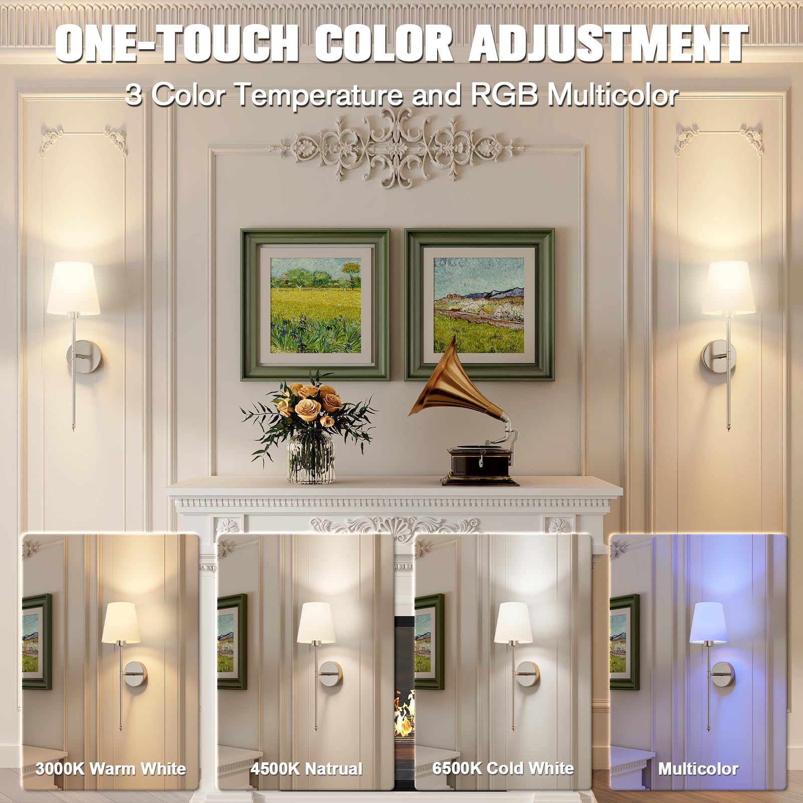 Jofios Wall Lights Battery Operated Wall Sconces Set Of 2,Silver Wireless Wall Sconces With Remote,9 Colors Modes Rechargeable W