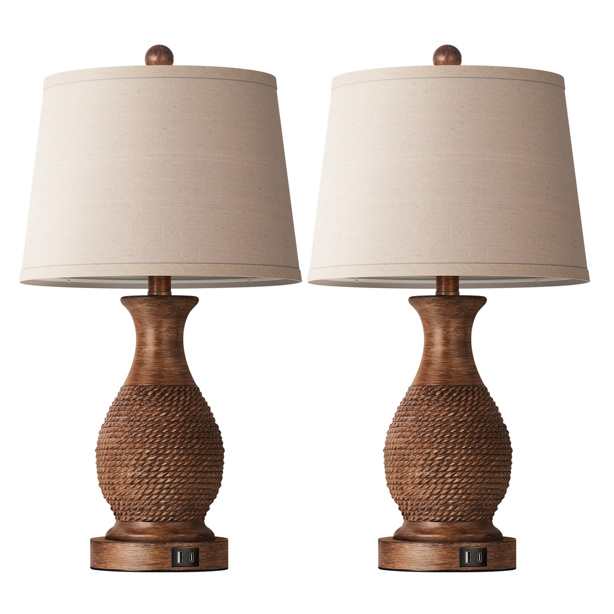 Partphoner Table Lamps Set Of 2, Bedside Touch Lamp With Usb C+A Charging Ports, Side Table Lamp With Linen Fabric Shade (Led Bu