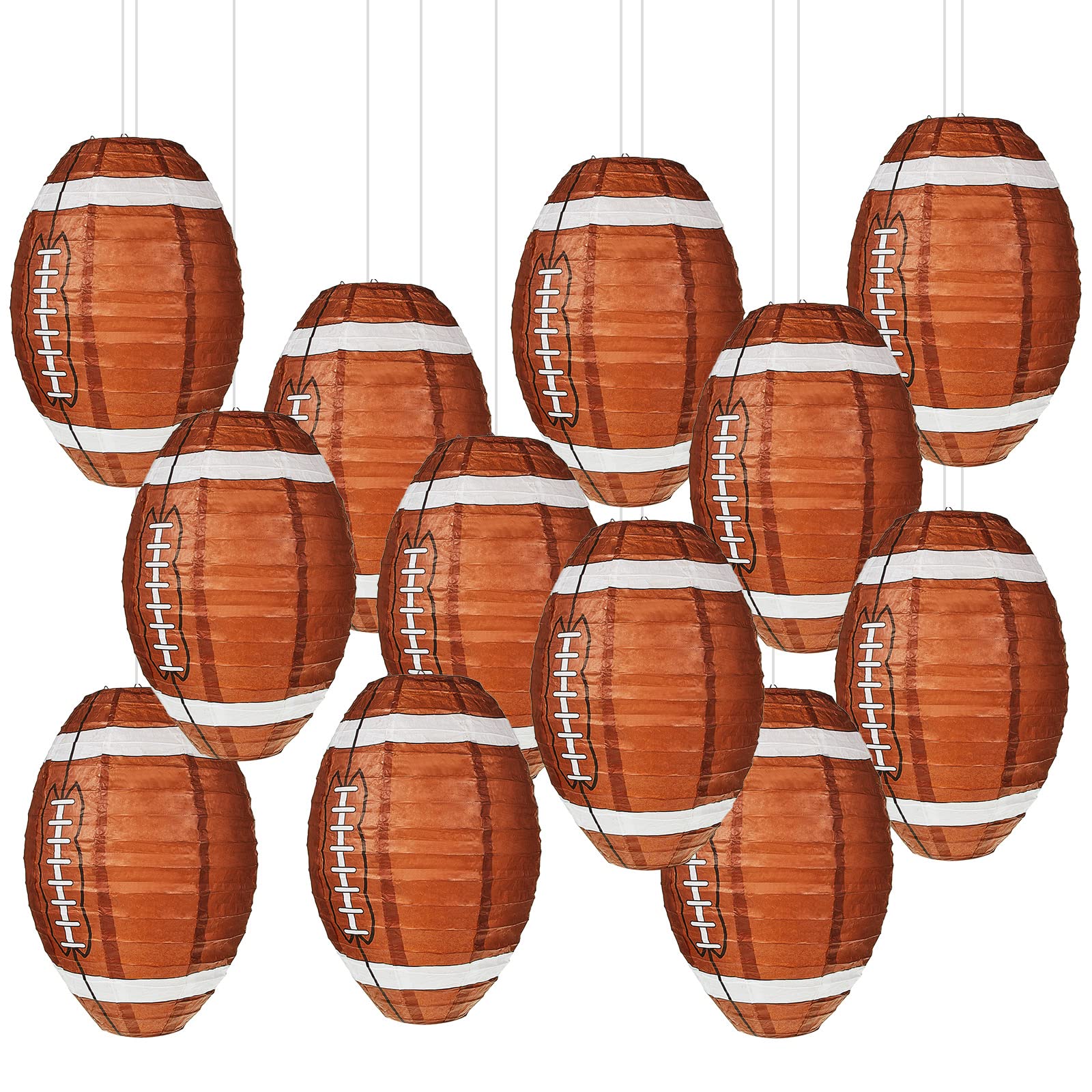 Mudder 24 Pieces 12 Inches Football Paper Lanterns Sports Fan Party Decor Football Hanging Decoration Sports Ball Lantern for Bi