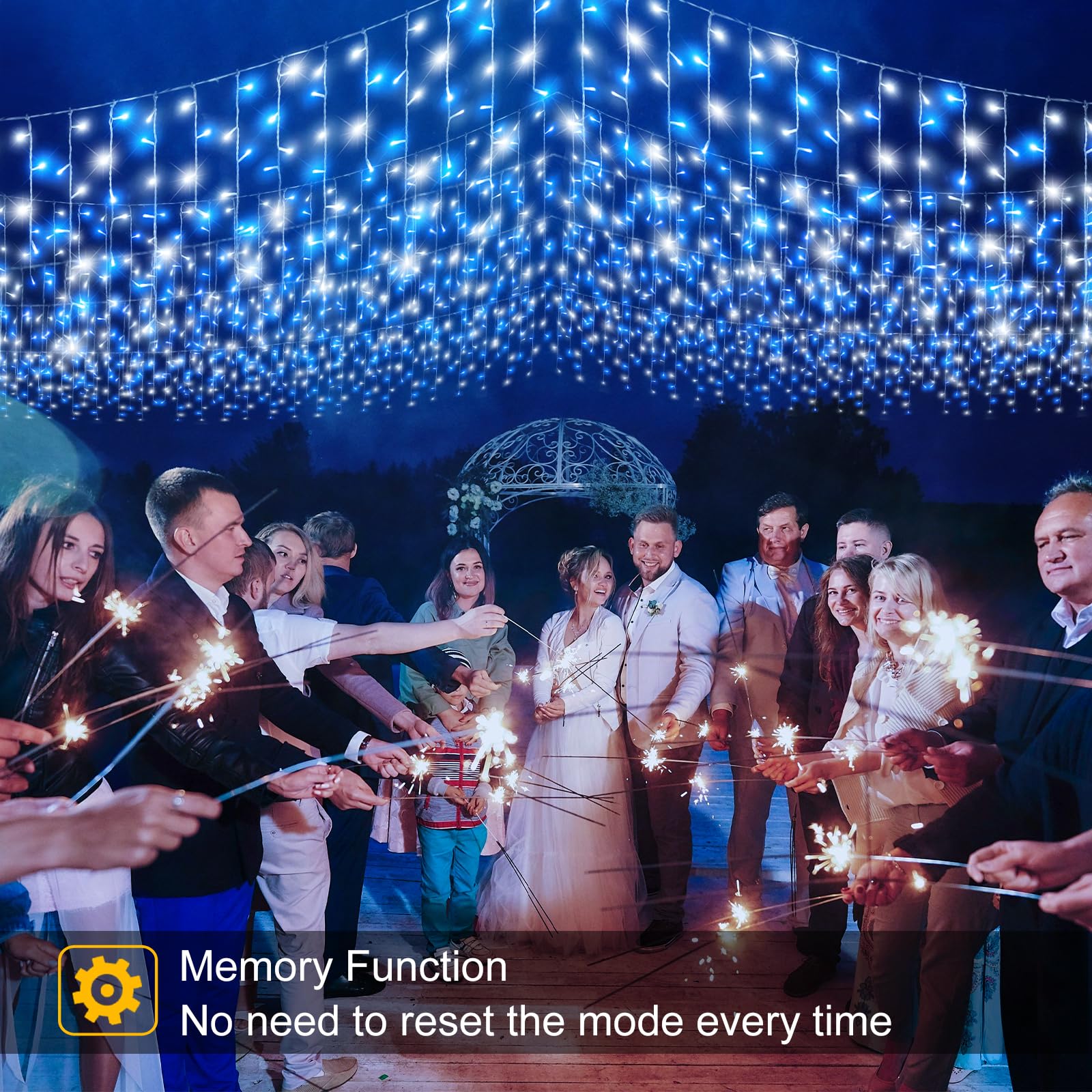 33Ft Blue And White Christmas Lights, 400 Led Icicle Lights For Outside, Clear Wire Connectable Twinkle Lights With 8 Modes Time