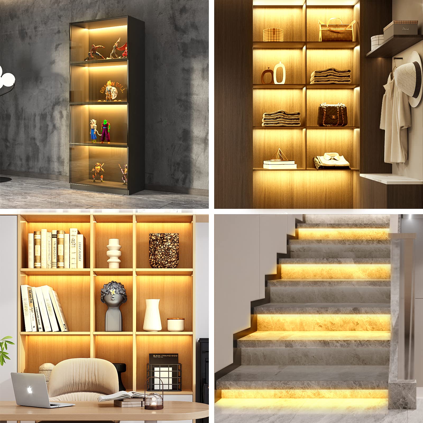 WOBANE LED Shelf Light Kit, 4PCS 20" Warm White Plastic Strip Bars for Display Cases & Cabinets, Model WBE024