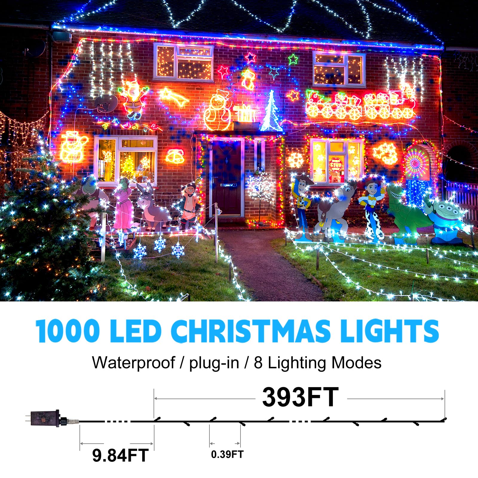 Flvoecn 393Ft 1000Led Christmas Lights Outdoor Decorations 8 Modes & Memory Timer Christmas Lights With Plug In Waterproof Fairy