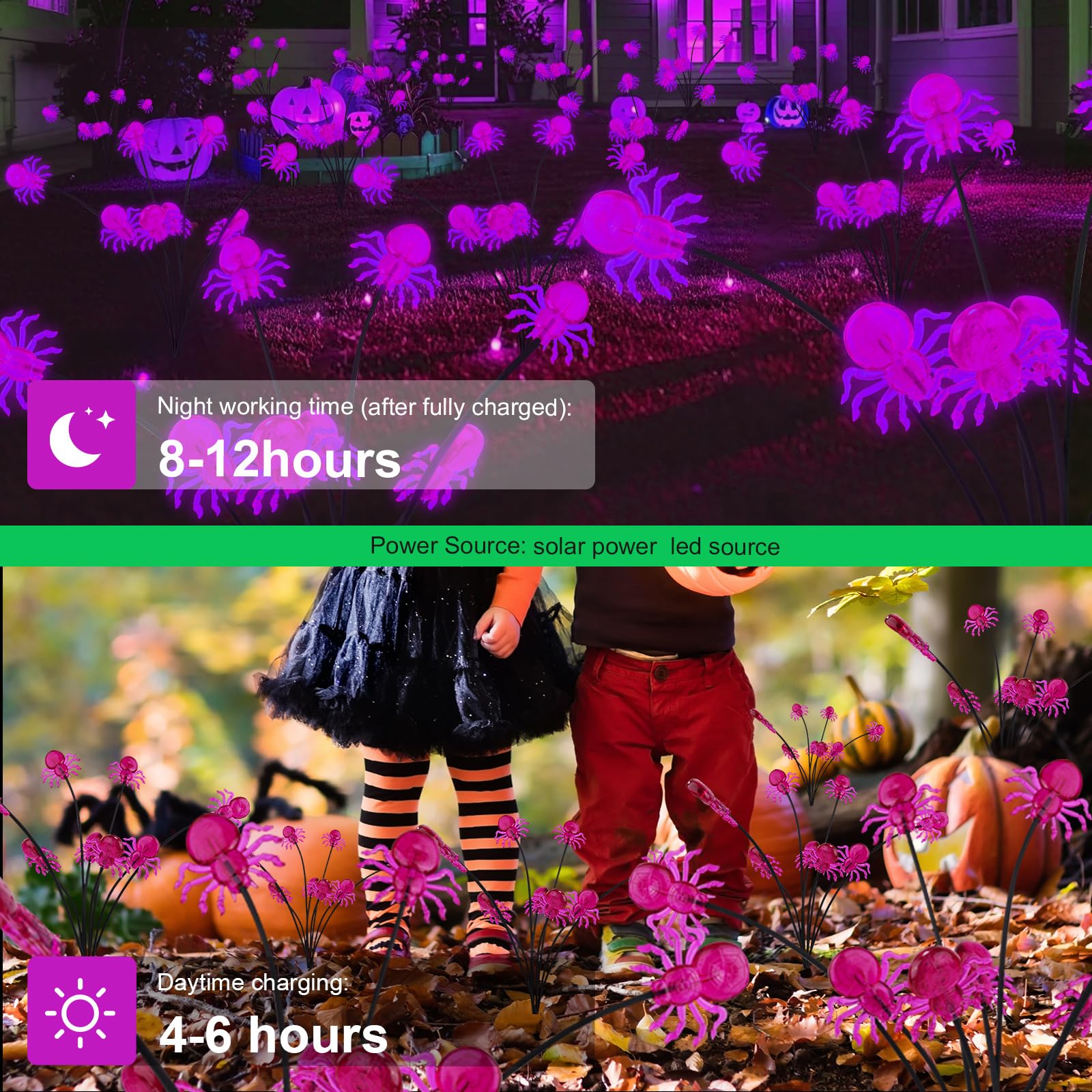 4 Packs Halloween Decorations Outdoor Scary Sloar Spider Lights,32Led Purple Spider Swaying Firefly Lights,Waterproof Solar Halloween Path Lights For Yard/Garden/Lawn/Party Decor(Spider)