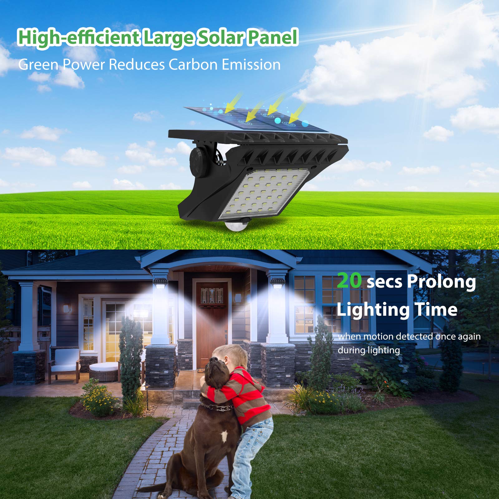 Tryme Solar Motion Sensor Lights IP65 Waterproof 45LEDs Black TR008-90L 2 Pack for Outdoor Clip Mounting