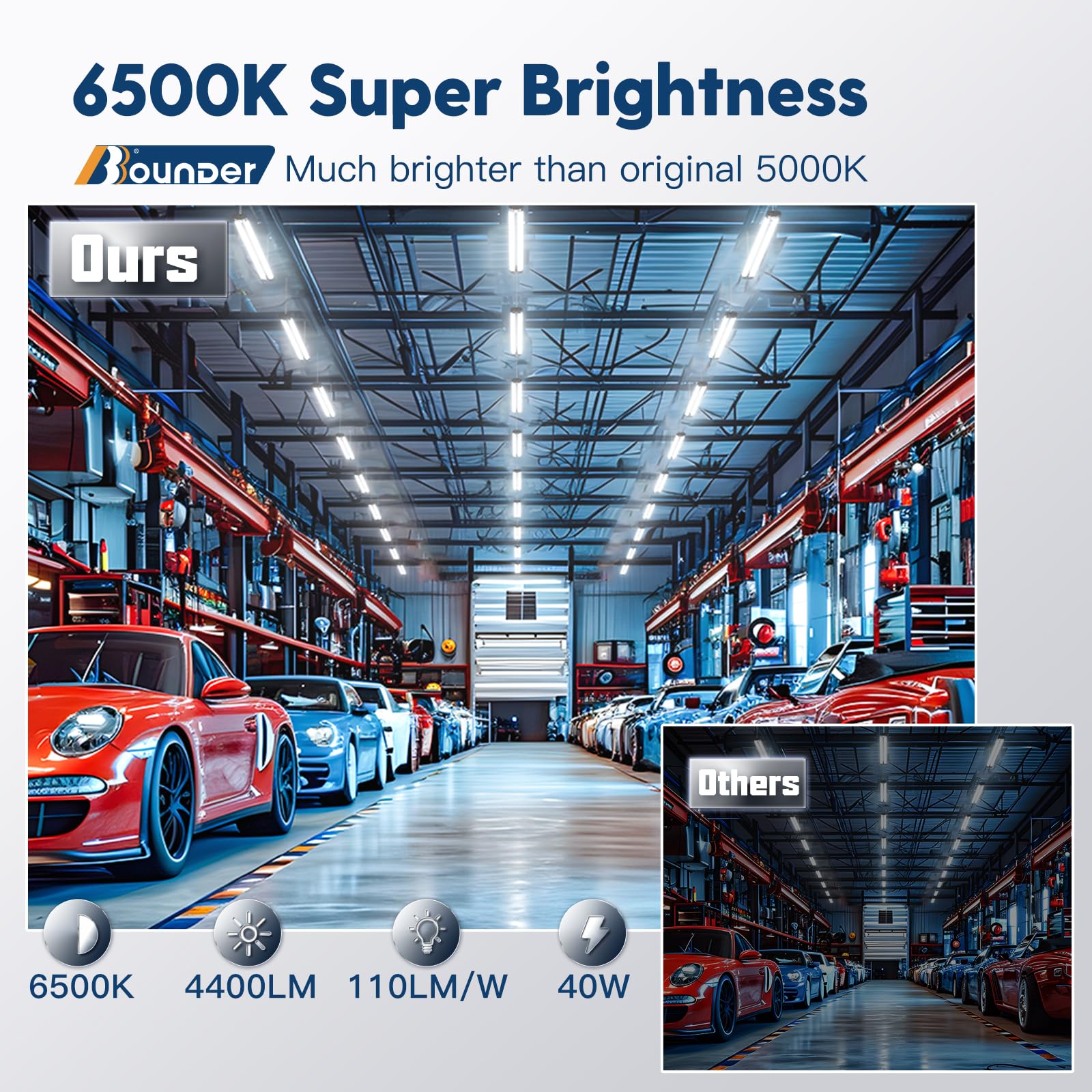 BBOUNDER LED Shop Light, 10 Pack, 4400 LM, 6500K Cool Daylight, 4 FT, Black, Surface + Suspension Mount