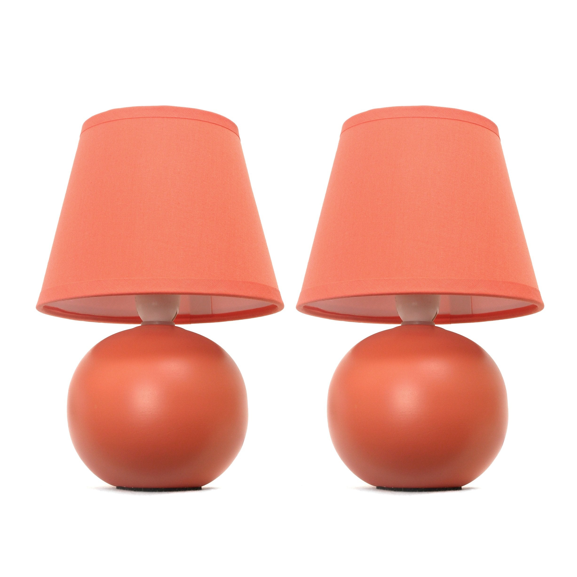 Simple Designs Lt2008-Org-2Pk Mini Ceramic Globe Table Lamp 2 Pack Set With Matching Fabric Shade, Orange