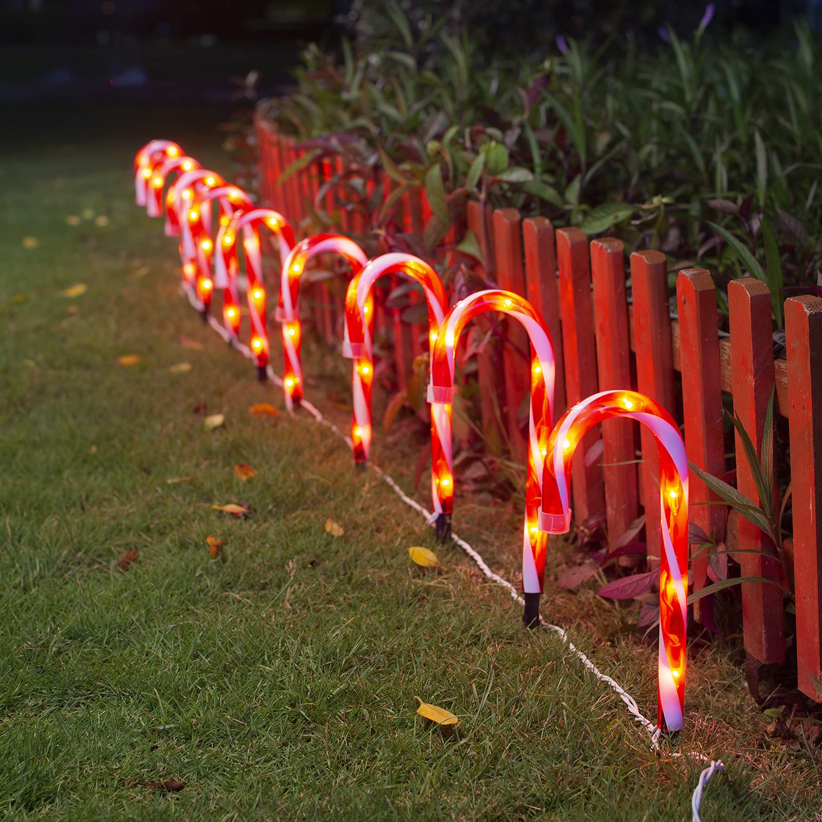 Candy Cane Lights - Set of 10 Outdoor Pathway Christmas Decorations, 10 Inch Lighted Candy Canes