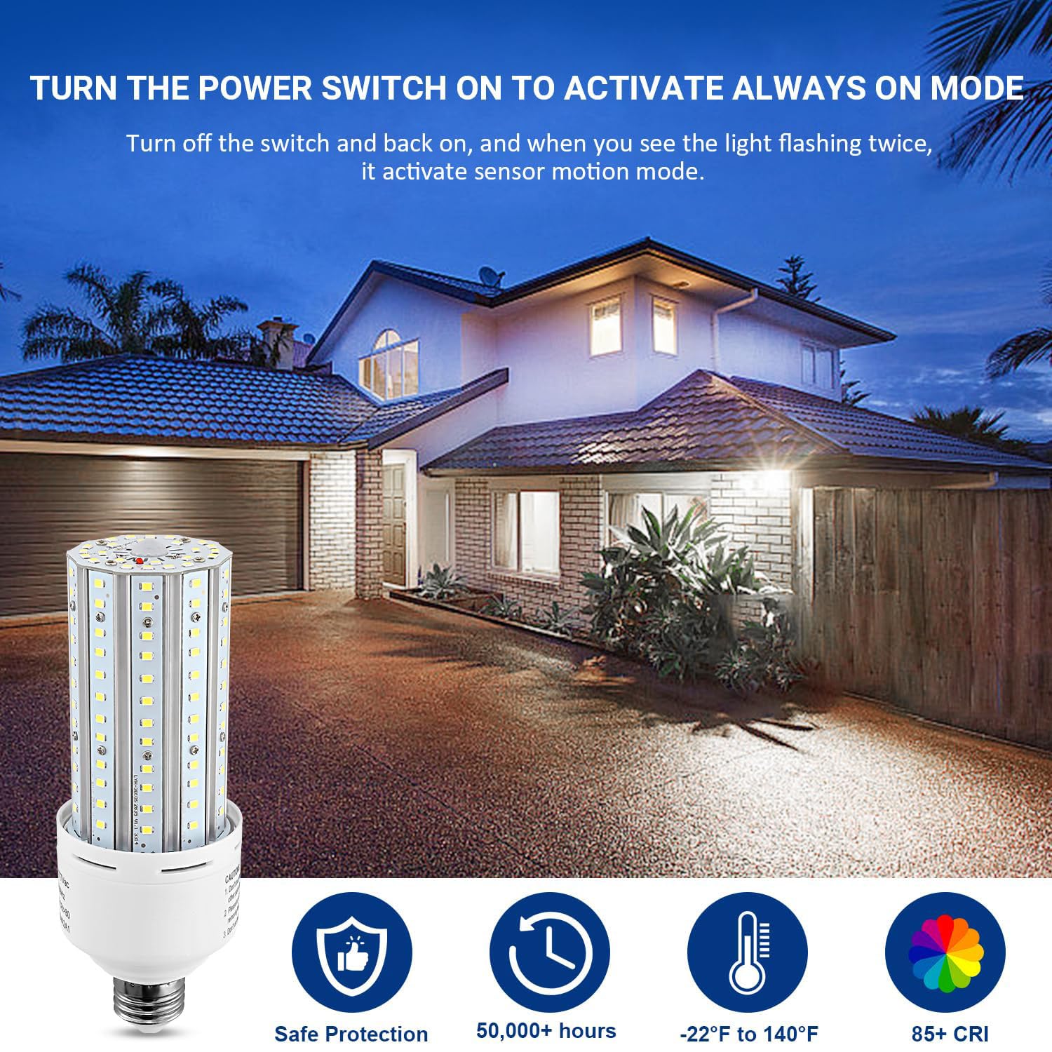 Ns 75W Motion Sensor Light Bulbs 2-Pack, 7500Lm Dusk To Dawn Security Lights, E26 Auto On/Off, 5000K Daylight For Garage, Front