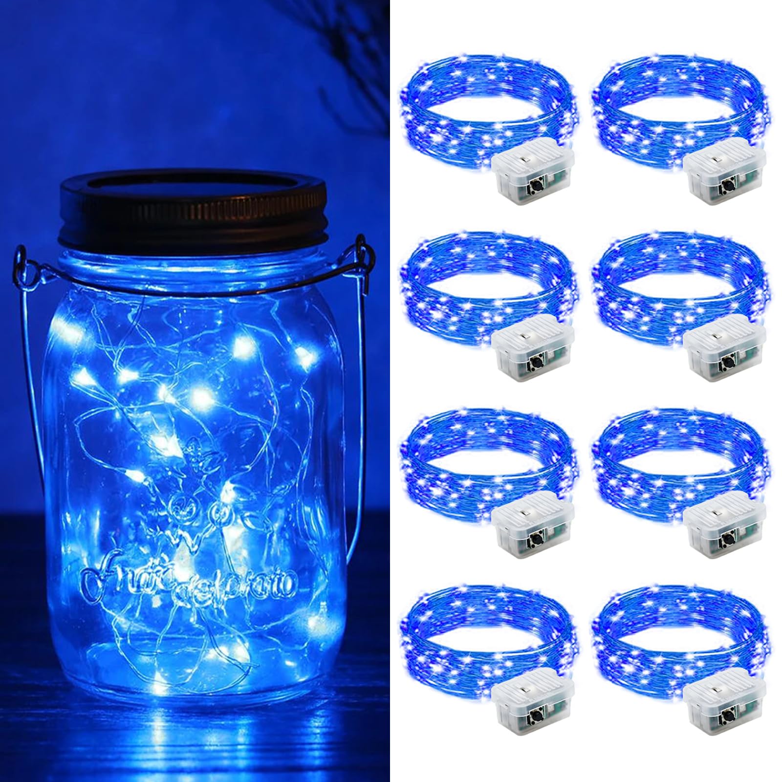 ZGWJ 8 Pack Fairy Lights Battery Operated  7ft 20 Mini LED Fairy String Lights Silver Wire 3 Modes for DIY  Parties  Wedding  Bedroom  Halloween Christmas Decoration Blue