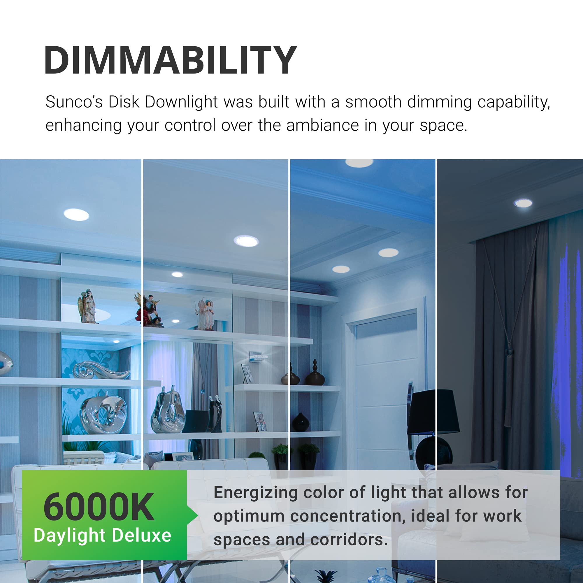 Sunco 48 Pack 5/6” Led Canless Recessed Disk Lights Ceiling Light Fixture 6000K Daylight Deluxe, 15W=100W, 1050Lm, Dimmable Low Profile, Flush Mount Surface Mount - Rohs