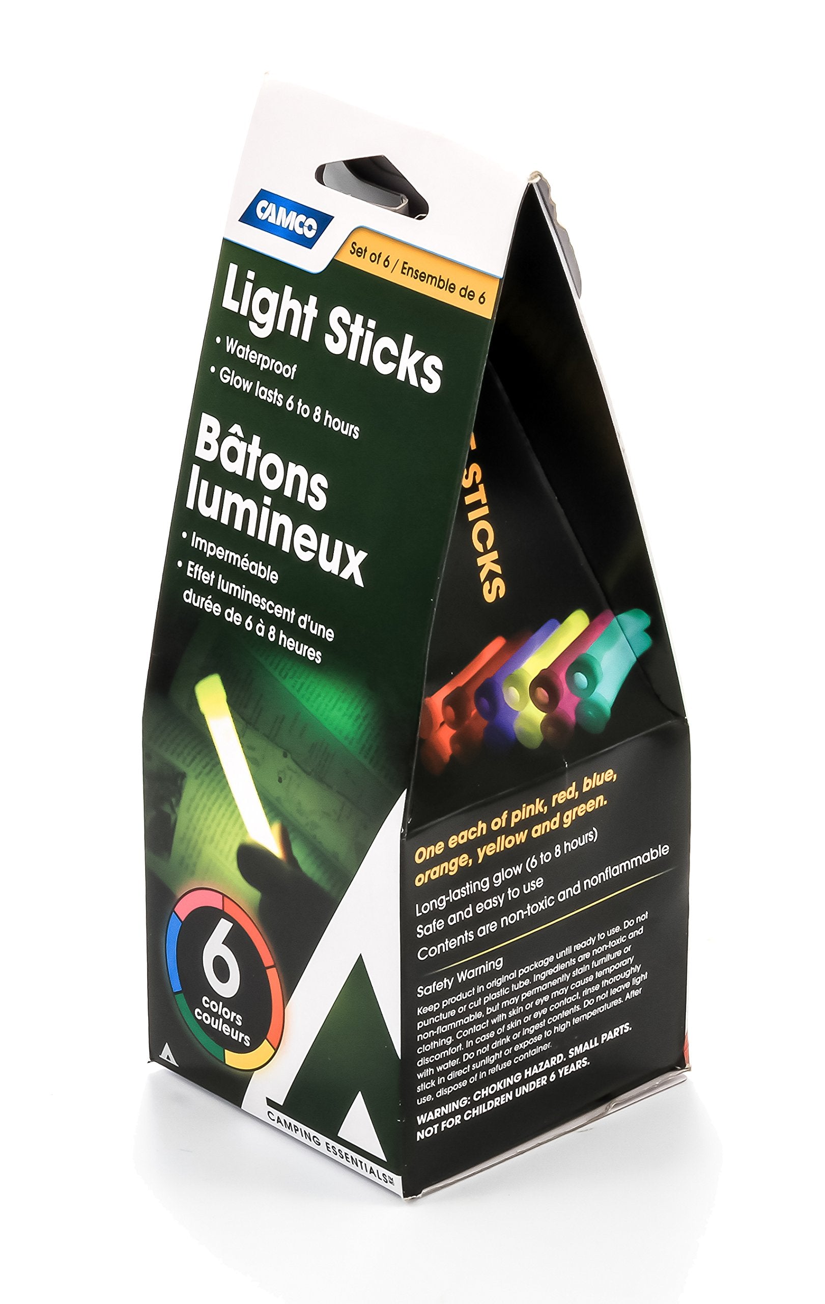 Camco Multicolor Glow Light Sticks With Integrated Hanging Hooks - Perfect For Camping, Parties, And Concerts, Can Be Used As Décor - 6 Pack (51336)
