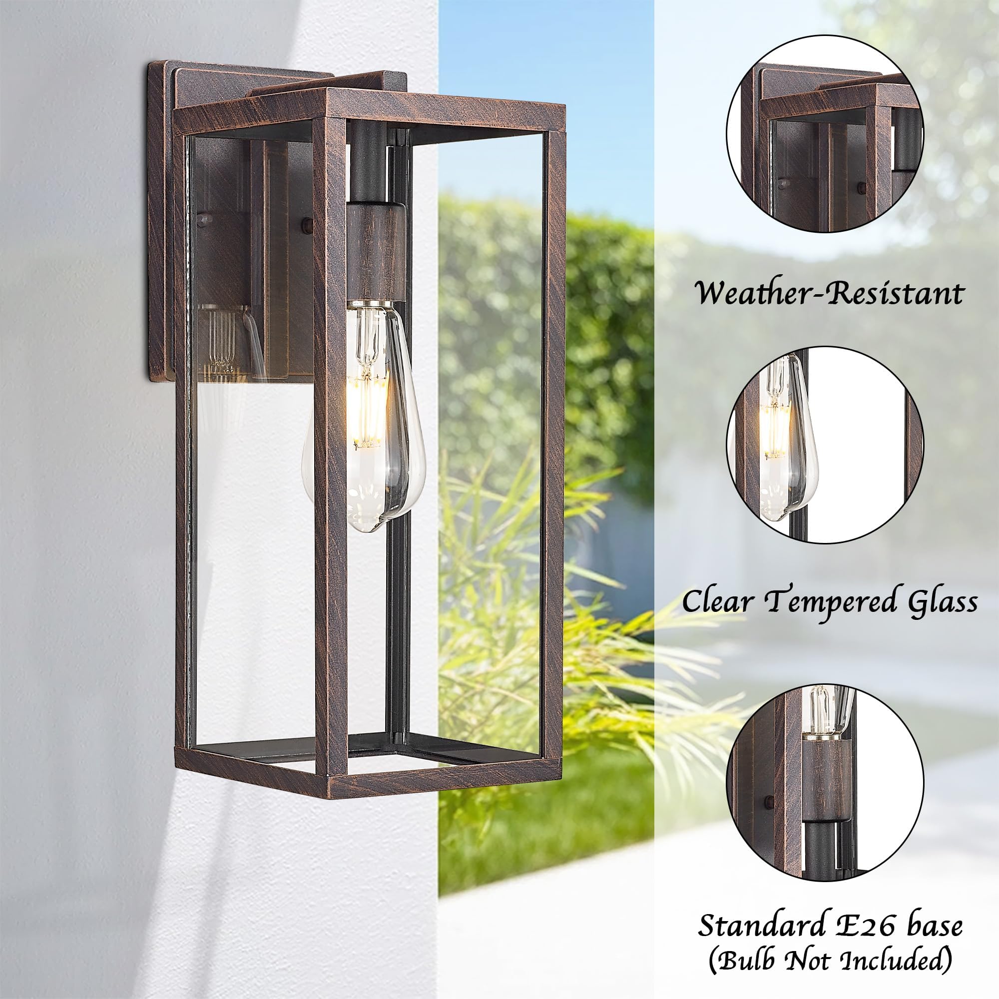 Bestshared Outdoor Wall Sconce Lights Exterior Wall Lighting Fixtures With Clear Glass  Anti-Rust Vintage Outside Lantern Lamp For House Front Porch Doorway Patio (Rust  15-1 Pack)