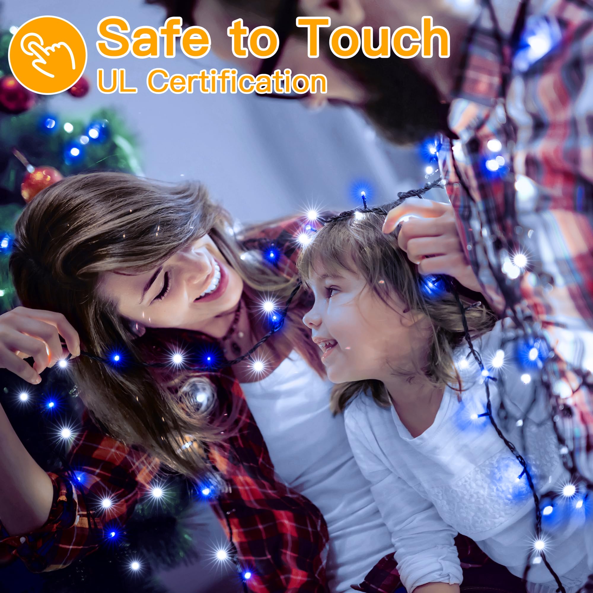 Ollny Christmas Lights 500LED 164FT IP44 Waterproof Remote Timer Blue White HG-29V503C