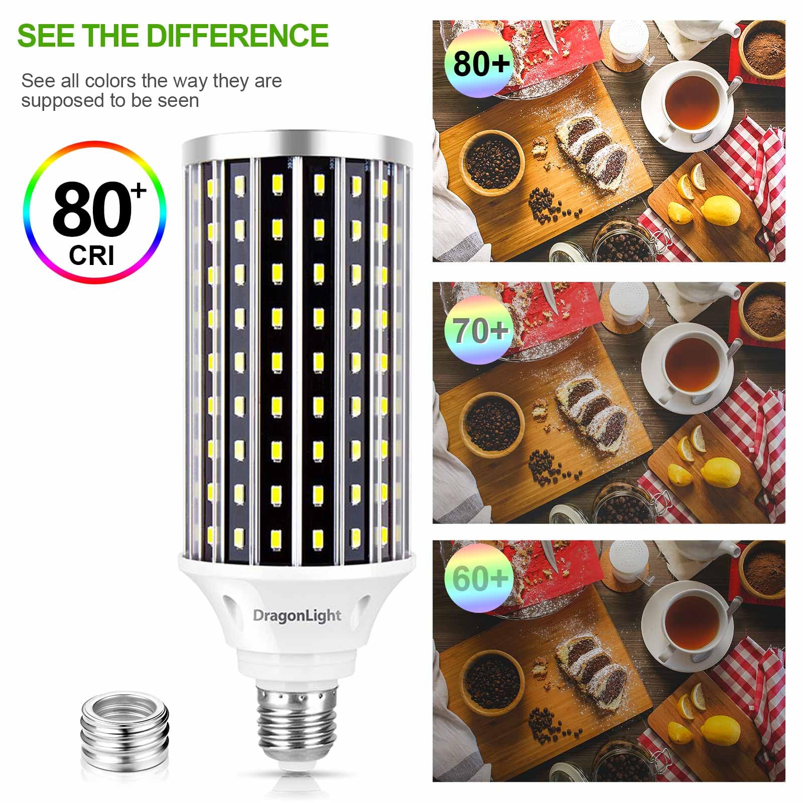 DragonLight 50W LED Corn Light Bulbs - 400W Equivalent, 3000K Warm White, E26/E39 Base, 5,500 Lumens, Pack of 2