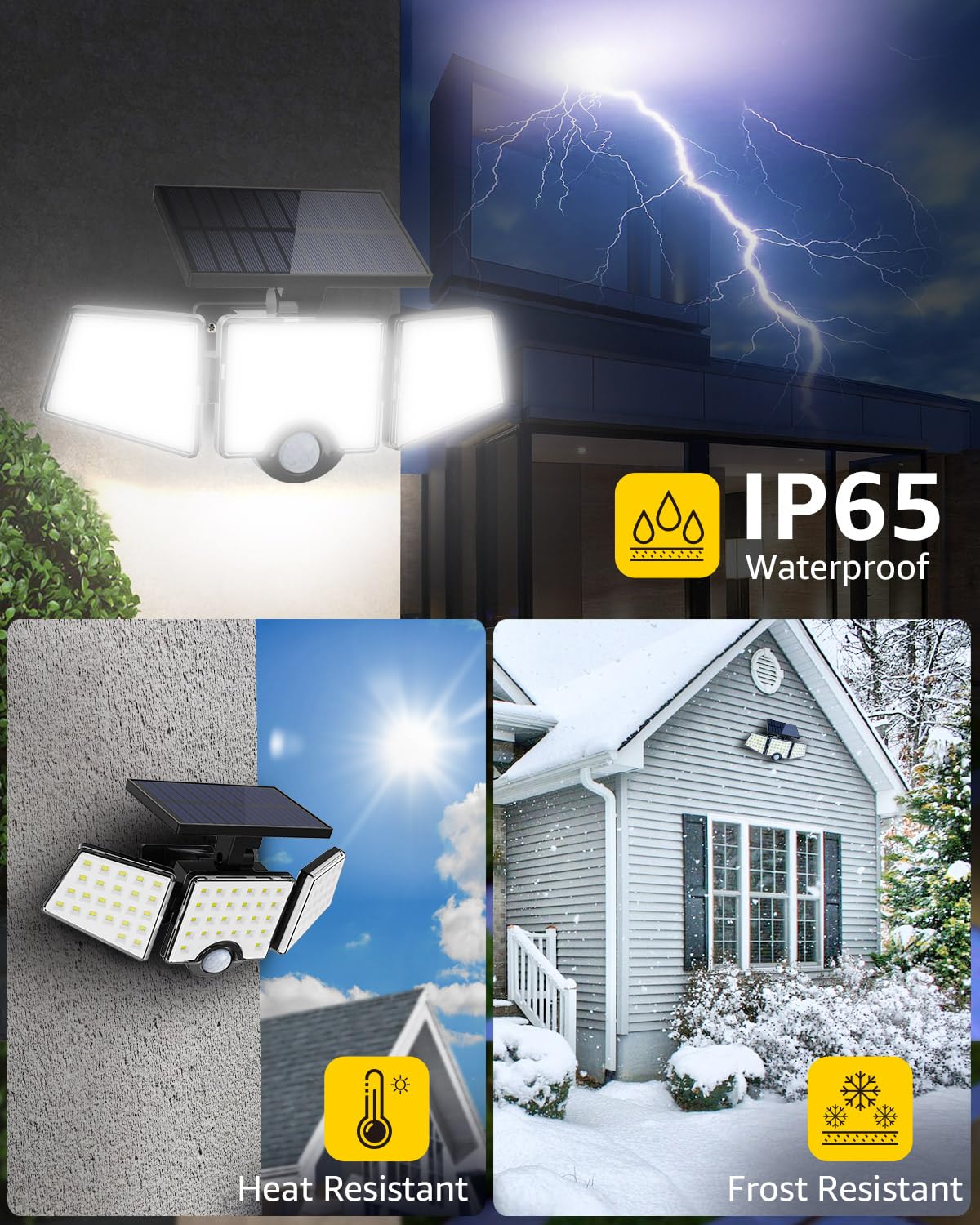 Lepro Solar Lights Outdoor with Motion Sensor, 3 Adjustable Heads, IP65 Waterproof, Black, Model 640003-DW