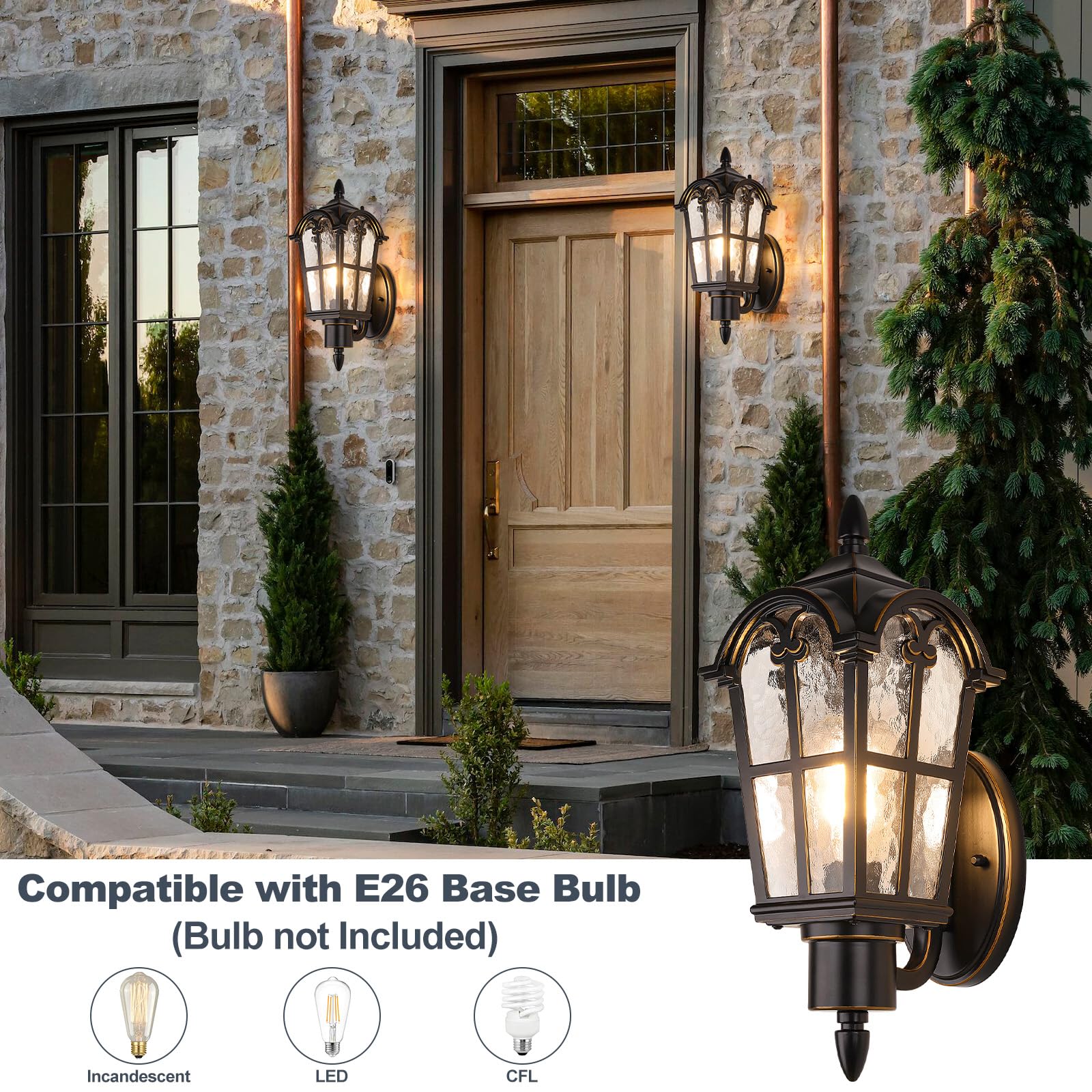 Sucolite Outdoor Wall Light Fixtures, Black & Gold, Waterproof Vintage Sconces, 2 Pack, Metal, Model B06068P