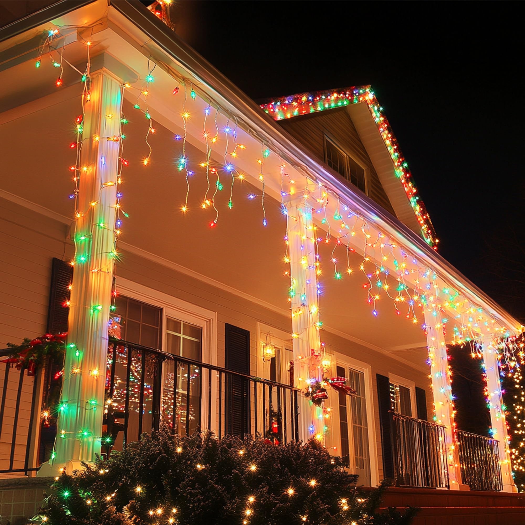 Dazzle Bright Christmas Icicle Lights, 1080 LED, 88.5 FT, Multi-Colored, 8 Modes, Model HB-360BCOI