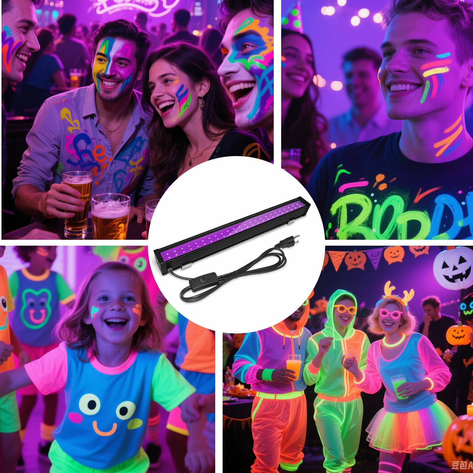 Ycponggon Upgraded 1 Pack 24W Led Black Light Bar  Black Lights Party Supplies For Halloween Glow Fluorescent Party Bedroom Game Room Body discomfort-reducingt Stage Lighting