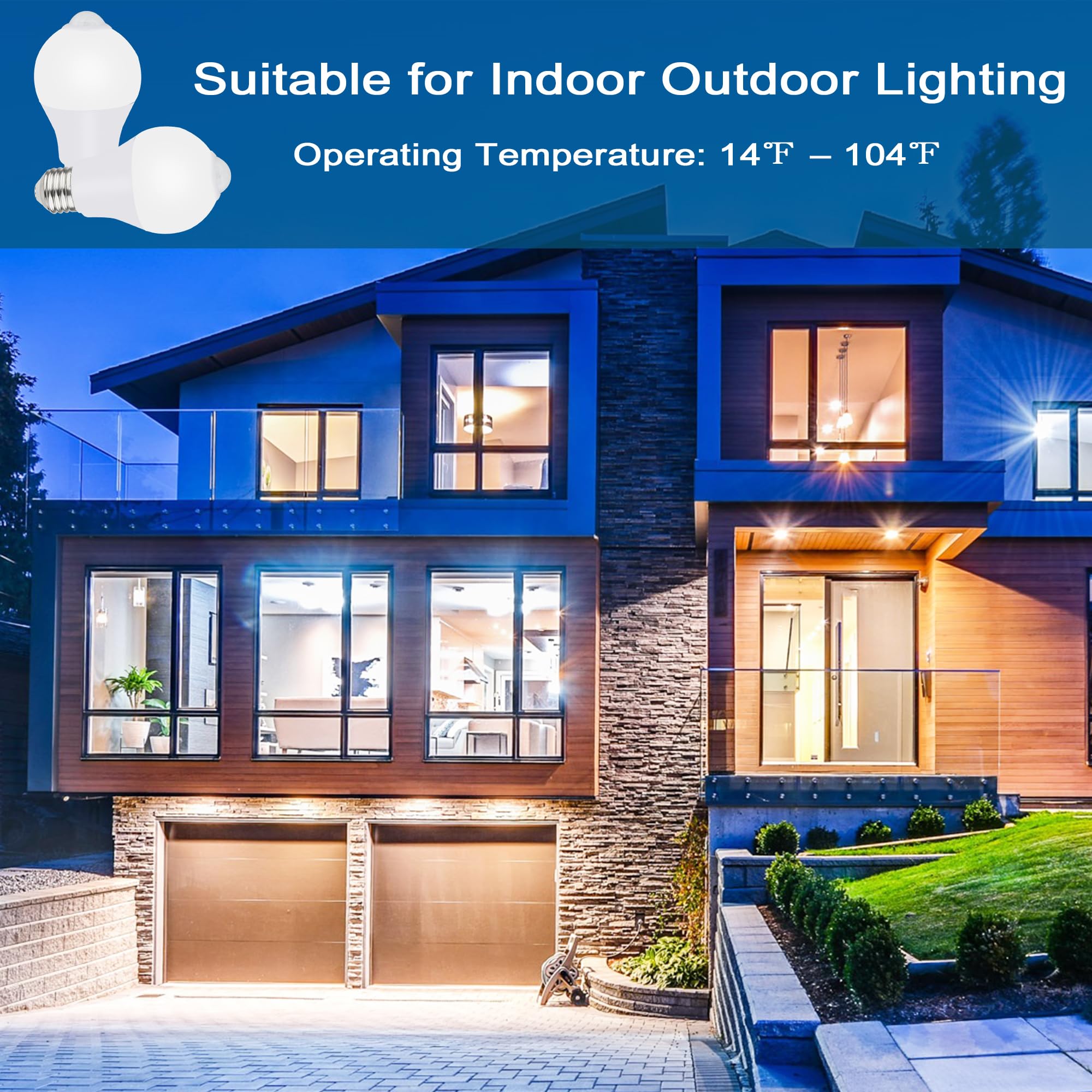 Motion Sensor Light Bulbs For Outdoor Indoor, 9W A19 Motion Detector Led Bulb, 60 Watt Equivalent, E26 800Lm 5000K Daylight, Dusk To Dawn Motion Activated Security Lights For Outside, Inside (2 Pack)