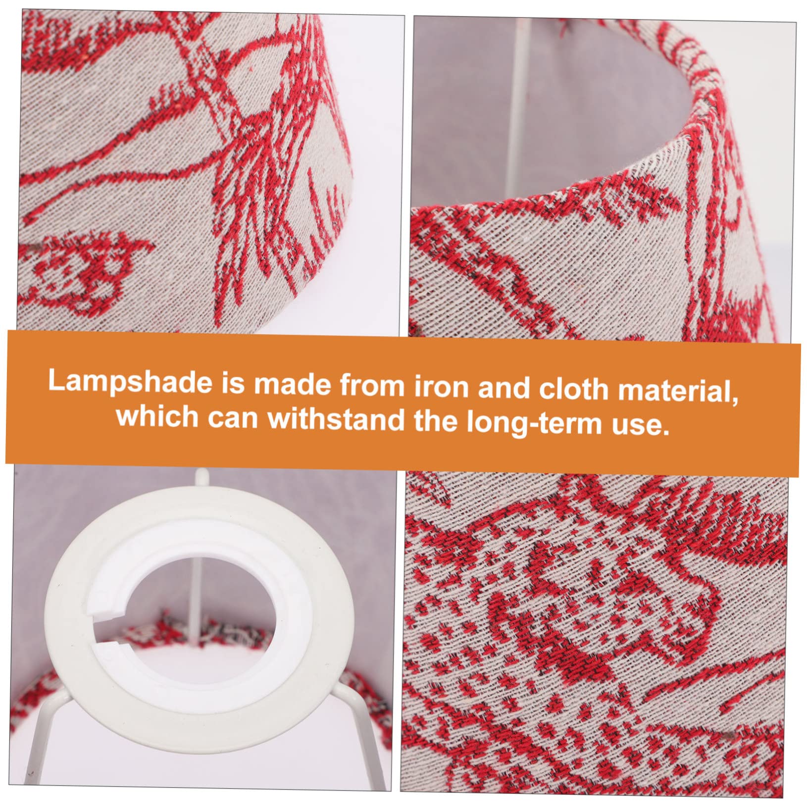 UKCOCO Embroidered Fabric Lampshade Replacement, Drum Shade, 17x17cm, Red, Model PQ06INJM29YR182O6PW1J