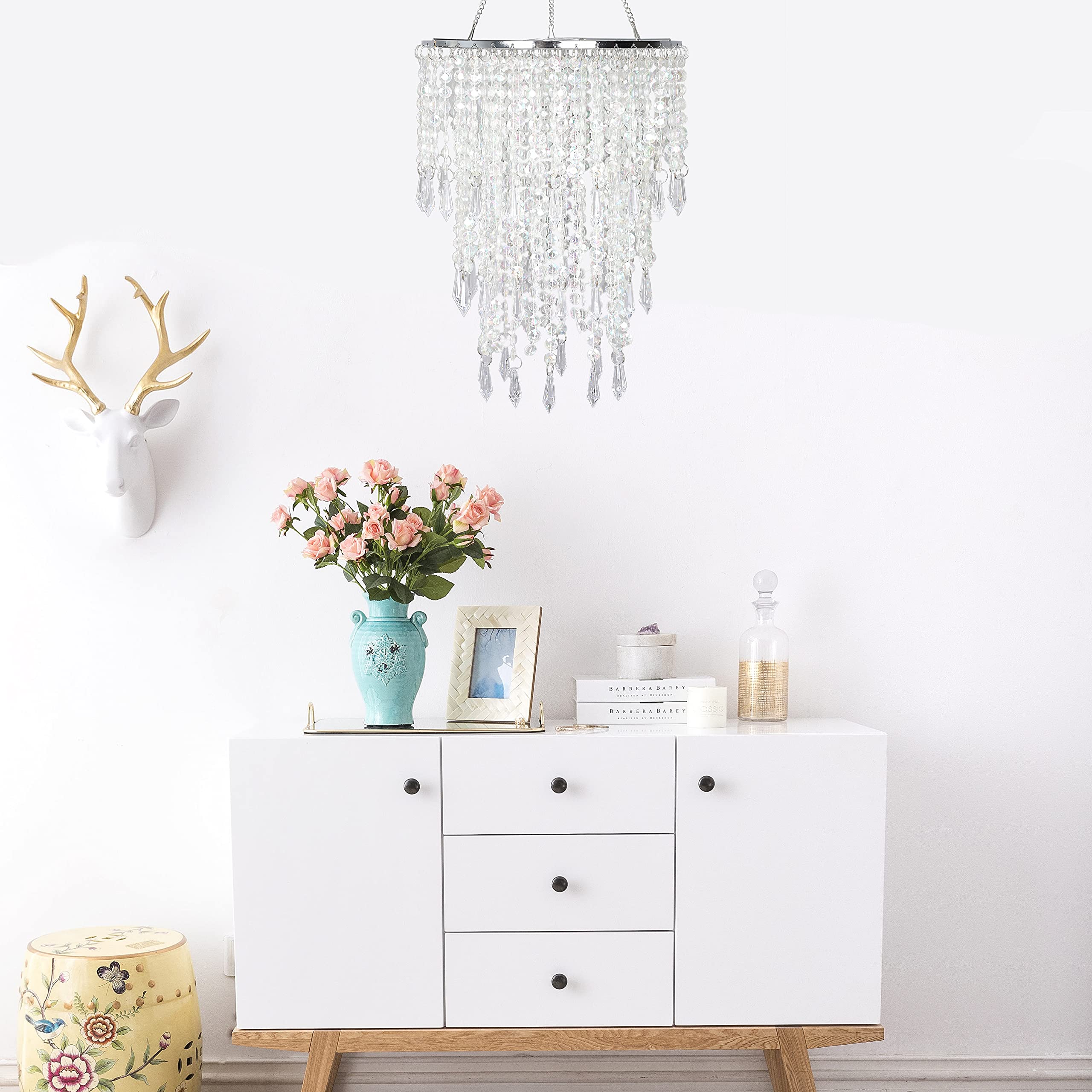 Cioceen 8.7'' Acrylic Chandelier Shade Pendant Lamp With Crystal Beads For Bedroom & Events