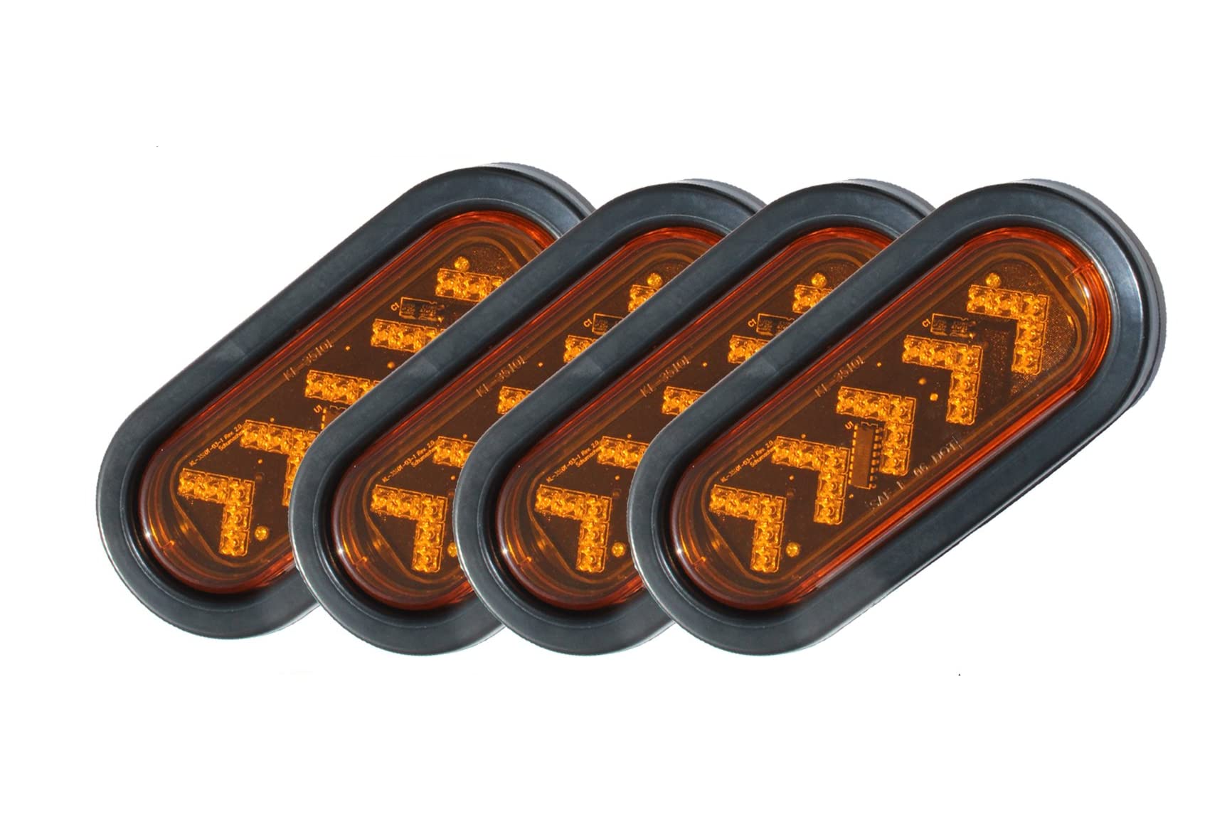 Radiant Pack Of 4 Led Sealed 6 7/16'' Oblong Arrow Turn Signal Light Kit Amber With Sequential Light, Grommet And Plug Truck Tra