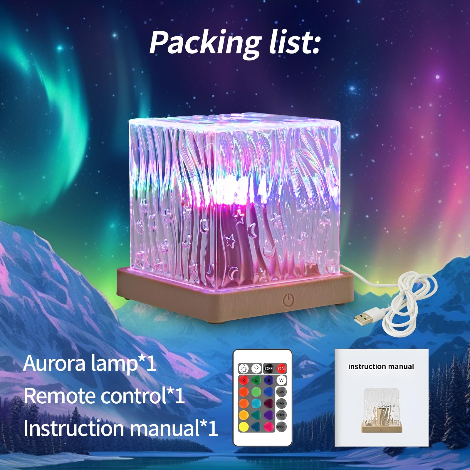 Pwwj Northern Lights Projector: 16 Color Gradual Changing Luminor Cube Lamp, This Crystal Lamp Serves As Both Ocean Wave Project