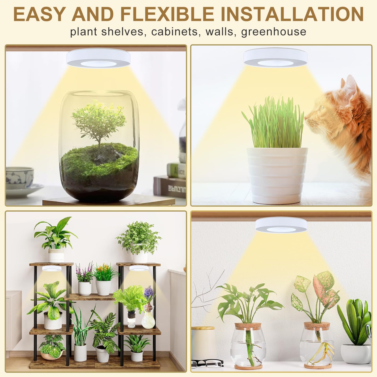 Aopeids 144 Led Grow Lights For Indoor Plants Full Spectrum 5000K, Upgraded 3 Lighting Modes, Plant Light With Auto On/Off Timer 4/8/12H, Halo Small Grow Light 10-Level Dimmable (White, Tri Head)