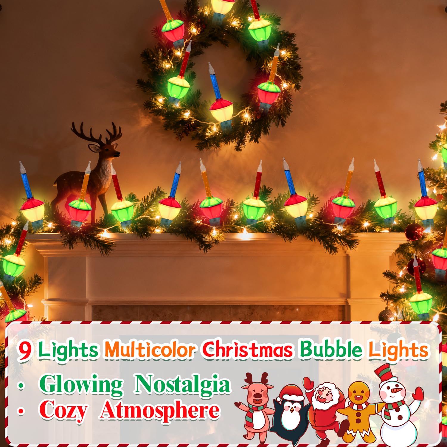 SOTOPOO Vintage Christmas Bubble Lights, 8.8 Feet, 10 Multicolor Bubbling Bulbs, Waterproof, E12 Base, 5 Watt