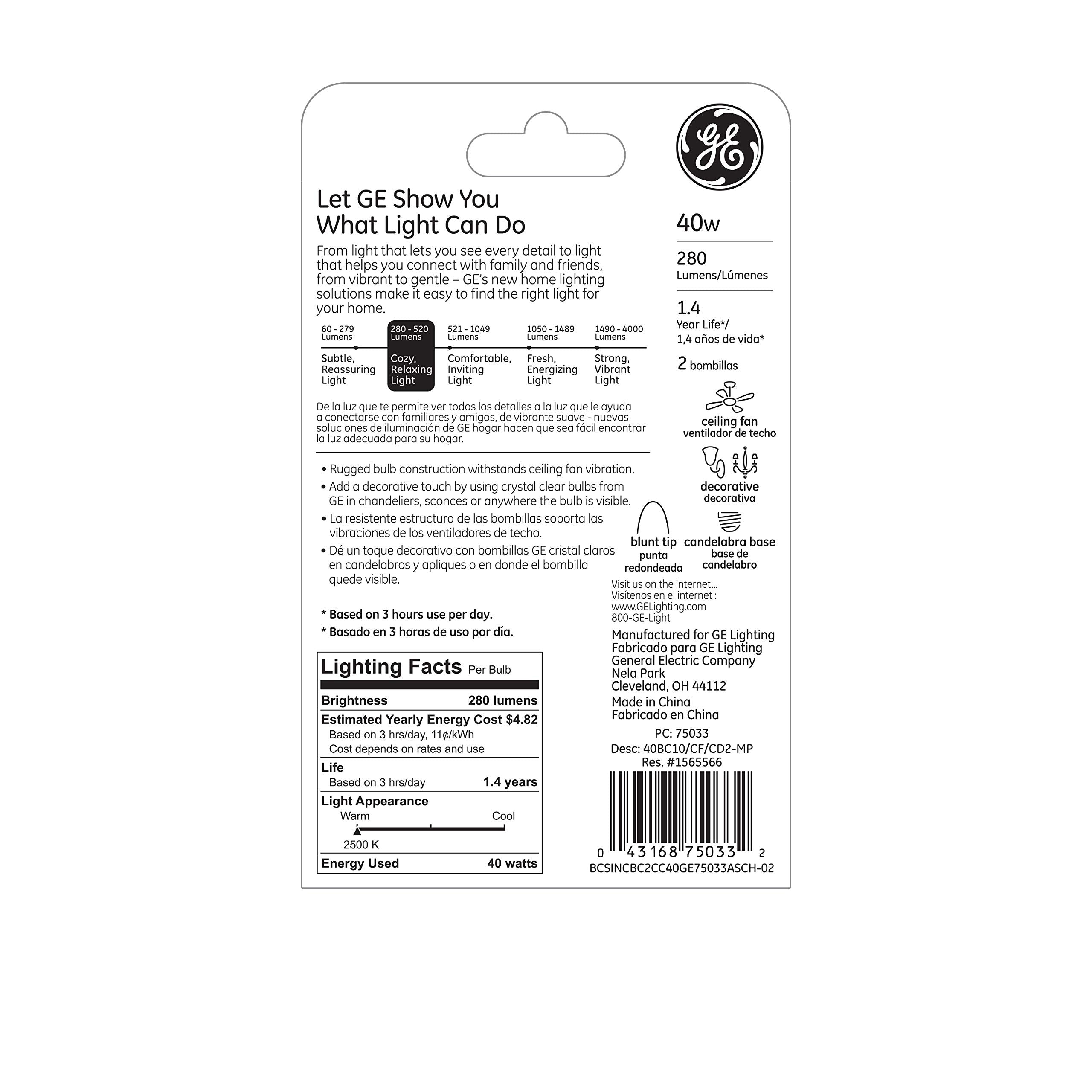 Ge 12165 Incandescent Blunt Bulb, Warm White, Clear, 2 Count (Pack Of 1)