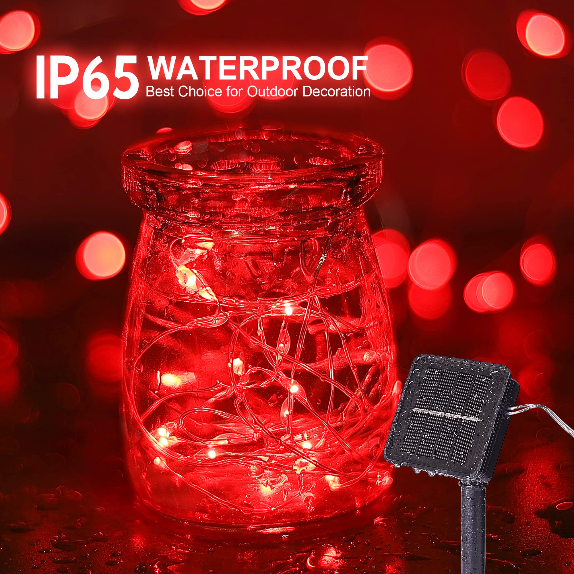 woohaha 100 LED Solar Red String Lights, 33ft Waterproof Fairy Lights for Halloween, Christmas, Party Decor - 2 Pack