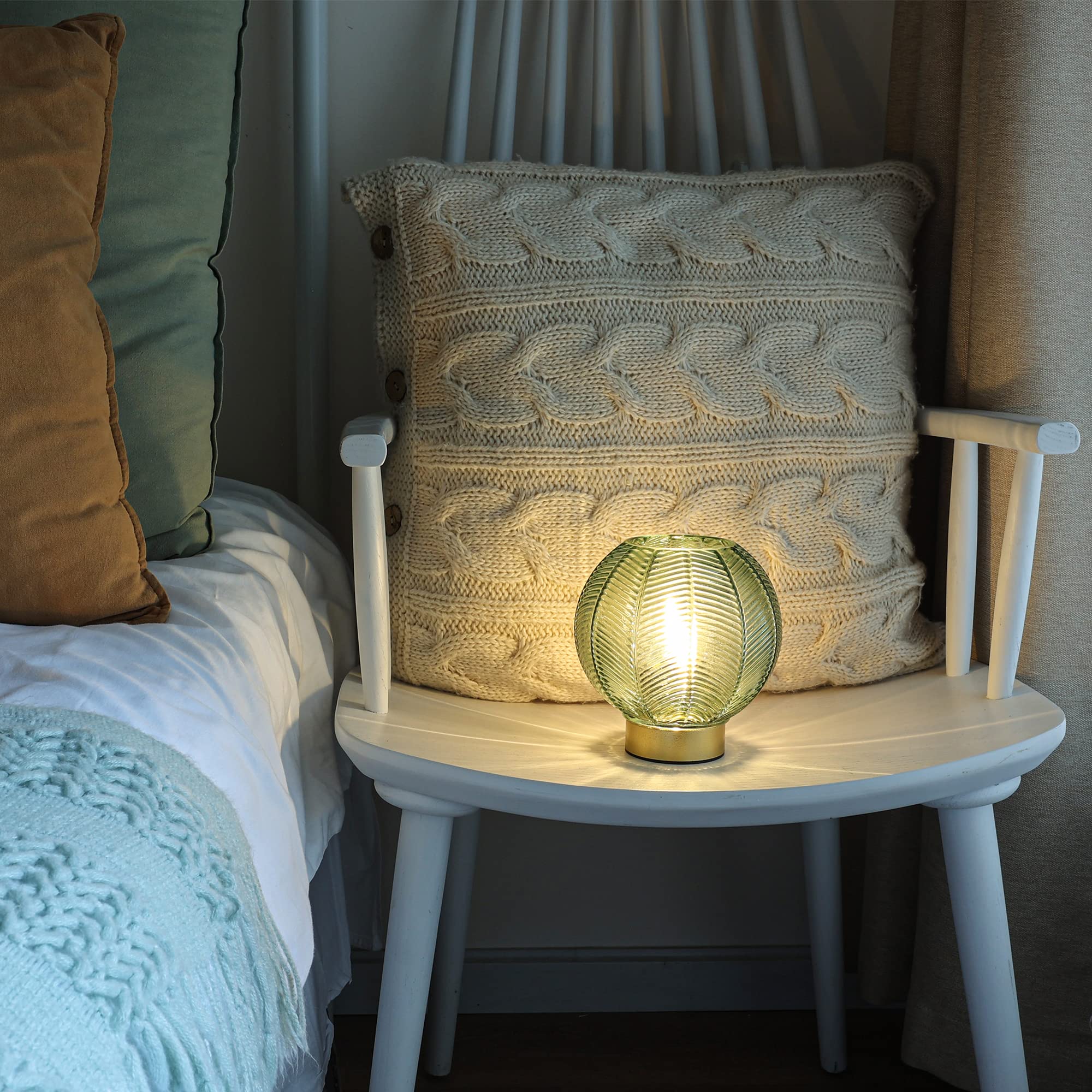LUSHARBOR Battery Powered Table Lamp with LED Bulb, Cordless, Green, Model K2000111-GREEN, Decorative for Bedroom and Living Room
