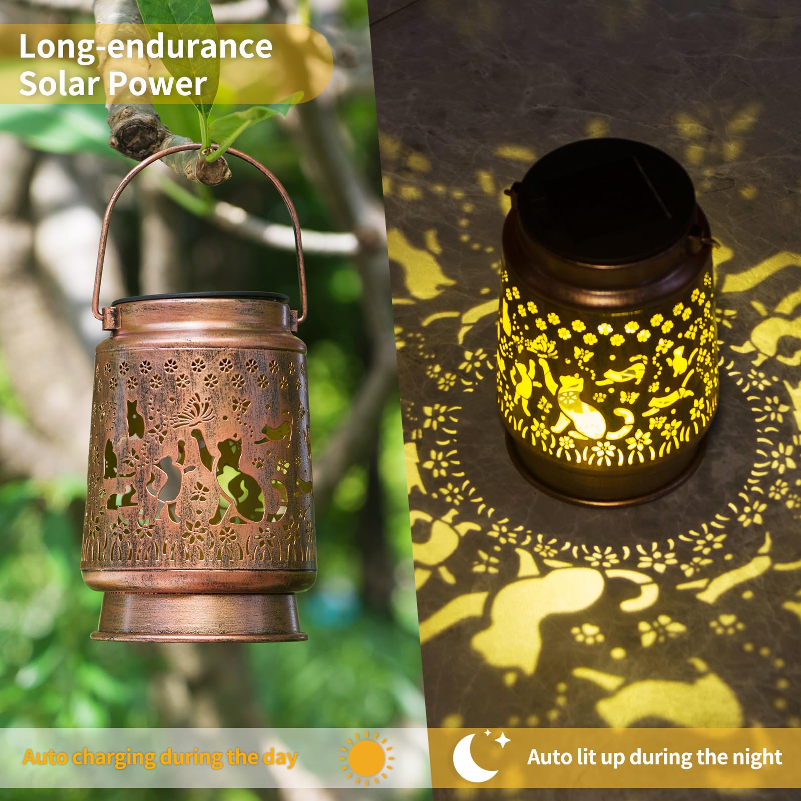 ShangTianFeng Cat Solar Light Lanterns - Waterproof Hanging Mason Jar Decor for Garden, Outdoor, Patio - Lovers Cat, Large