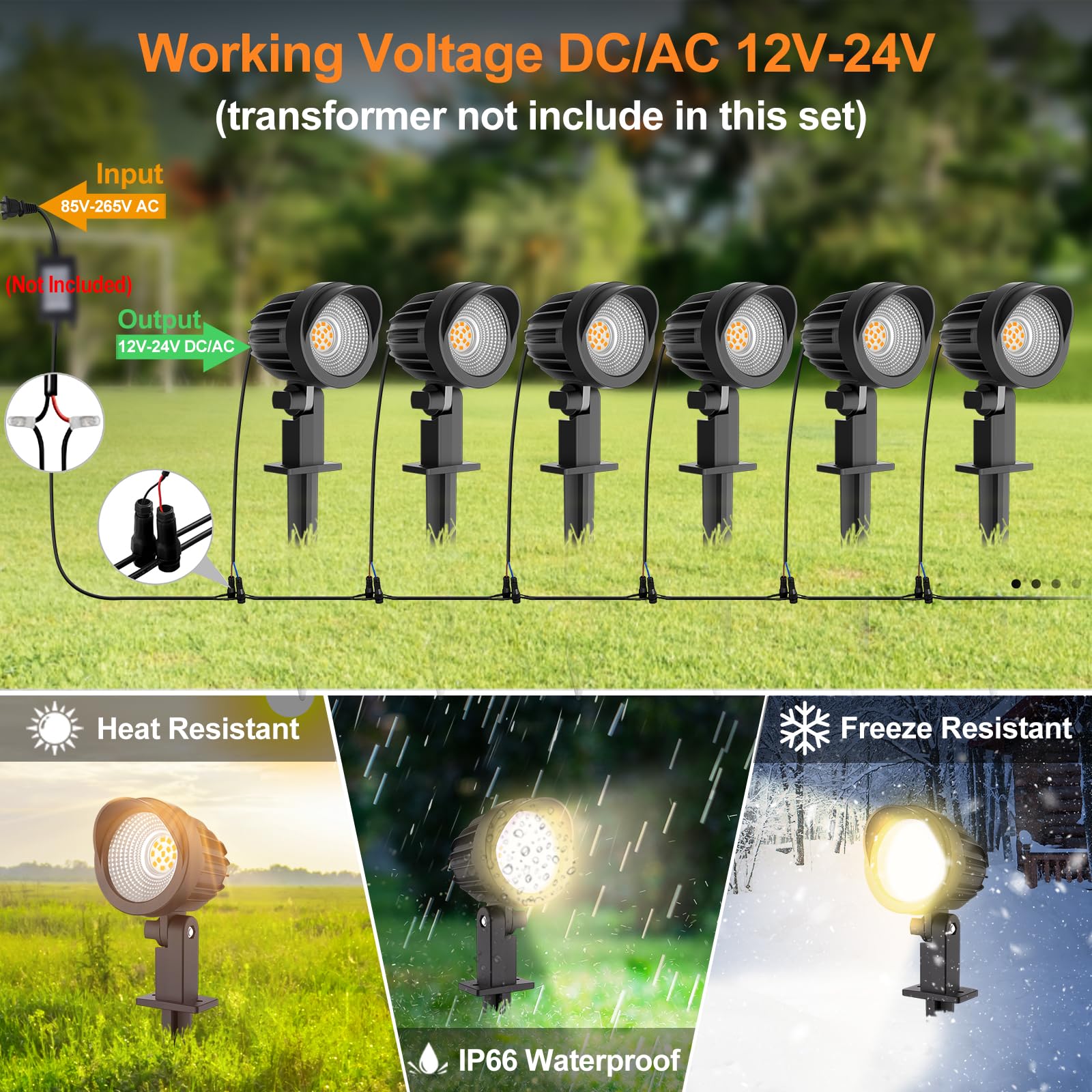 MEIKEE LED Landscape Lights 800LM DC12V IP66 Waterproof 4 Pack Warm White Aluminum