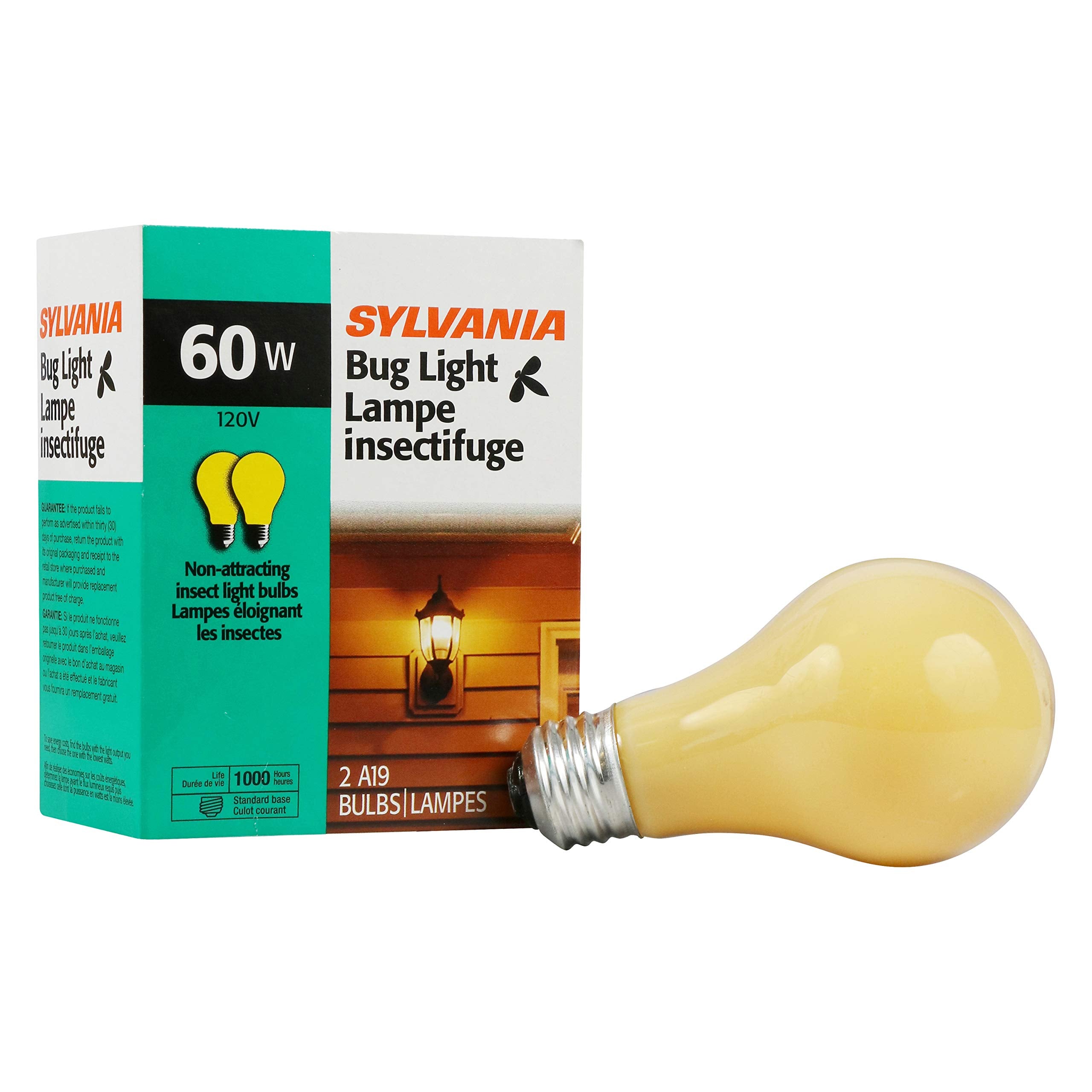 LEDVANCE SYLVANIA A19 Incandescent Bulb Yellow 60W 2850K 2 Pack Glass Medium Base
