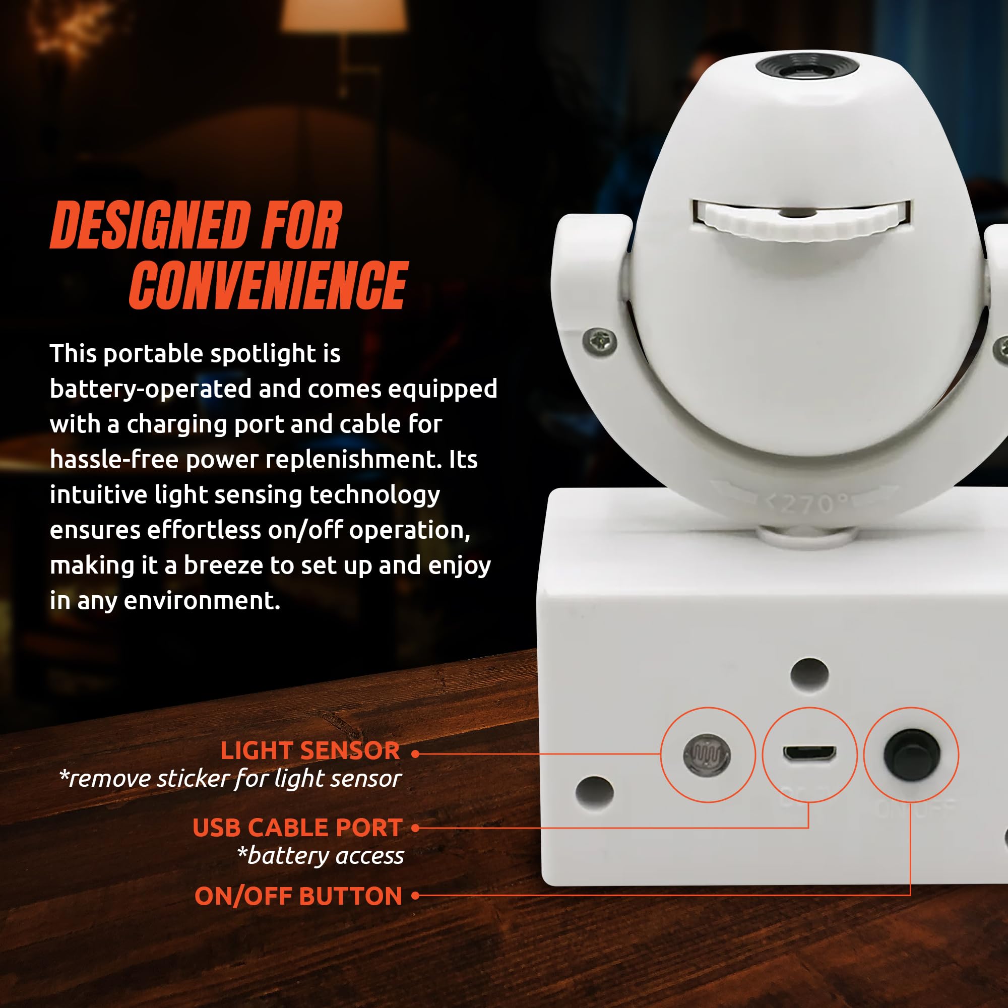 Sporticulture Nfl Cincinnati Bengals Adjustable Led Mini Spotlight Projector - Portable & Rechargeable