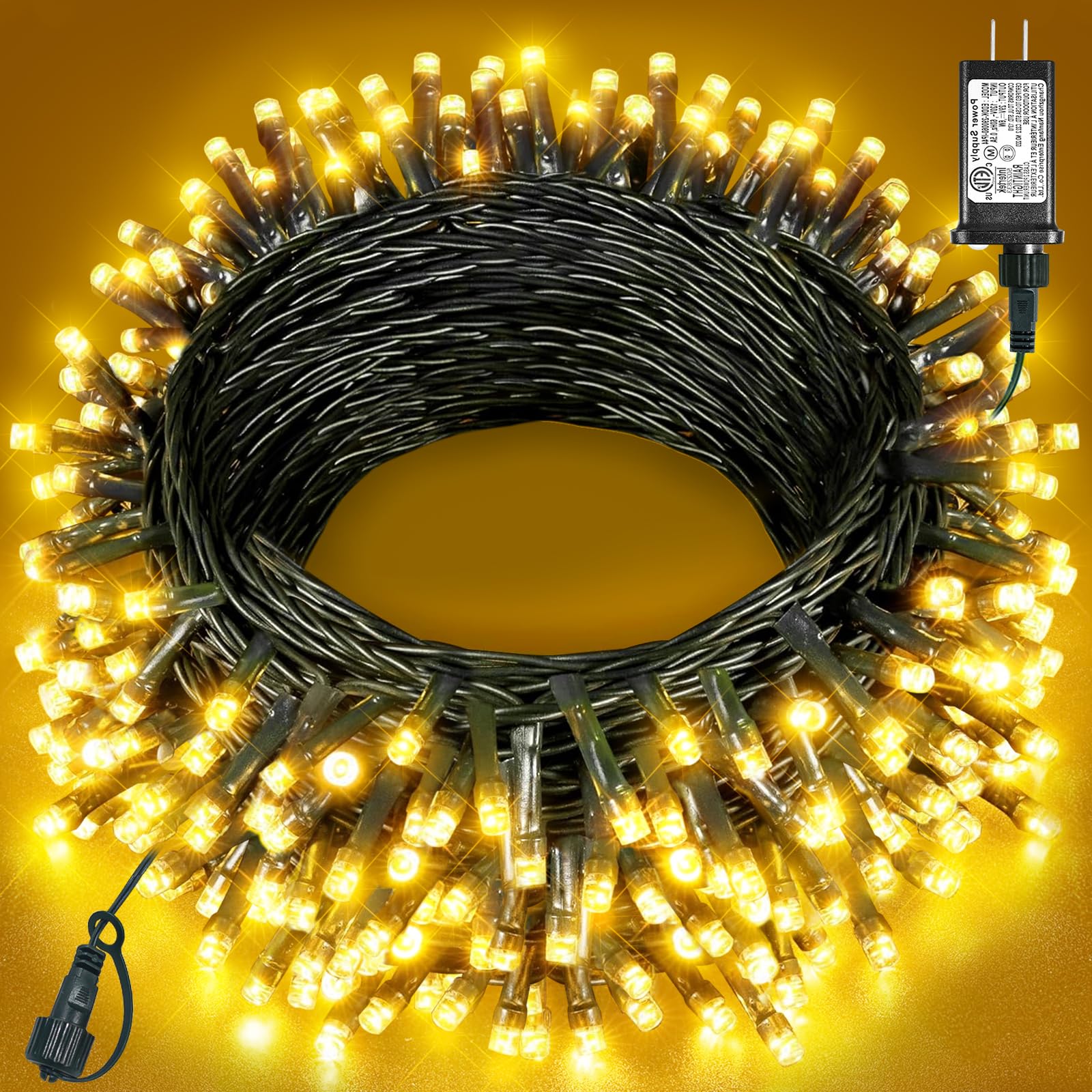 197Ft 600 Led Christmas Lights Outdoor  Plug In Christmas Tree Lights Waterproof  8 Modes Warm White String Twinkle Lights For Indoor Classroom Patio Garden Party Wedding Holiday Decorations